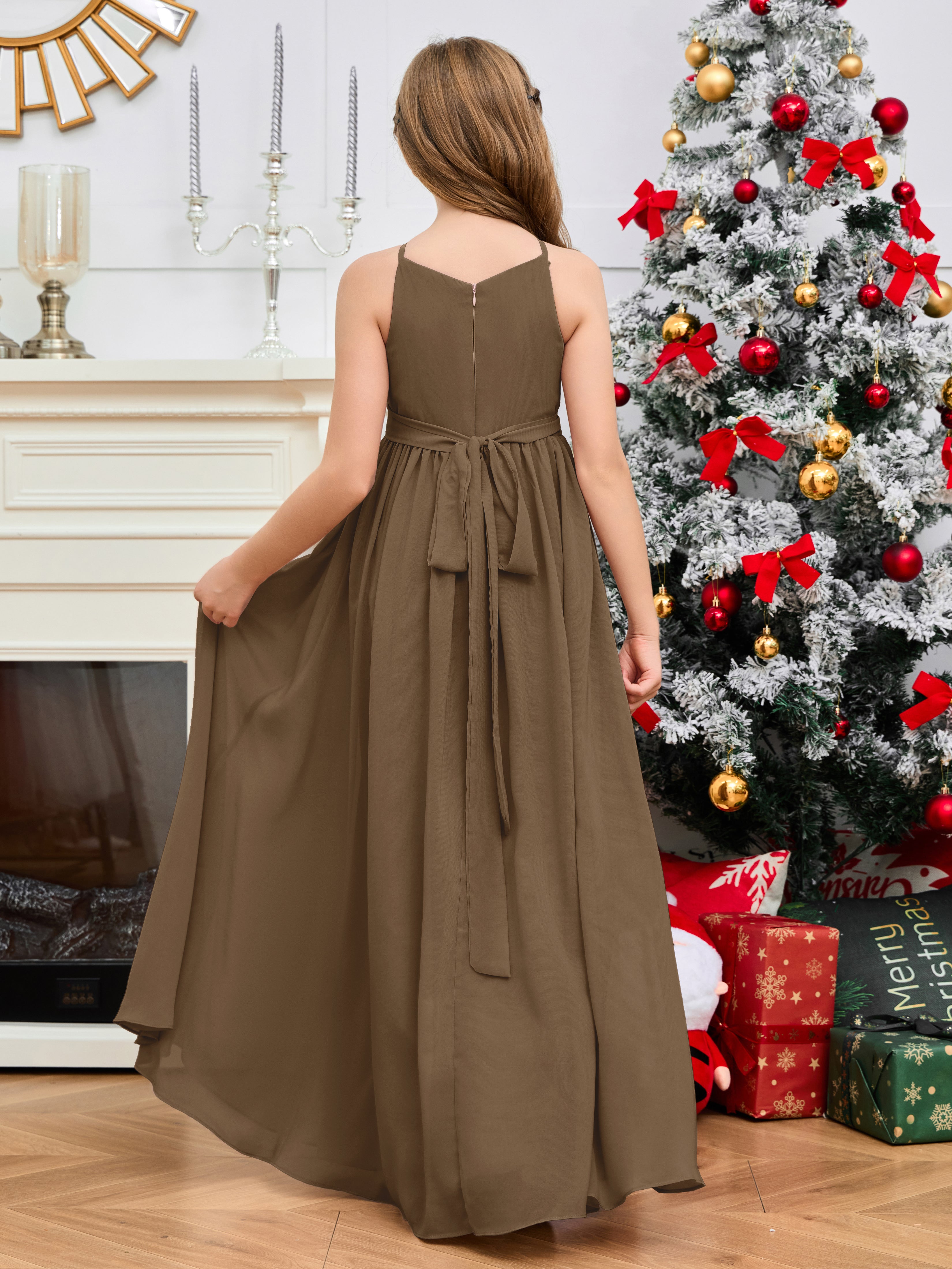 Halter Floor-Length Chiffon Junior Bridesmaid Dress