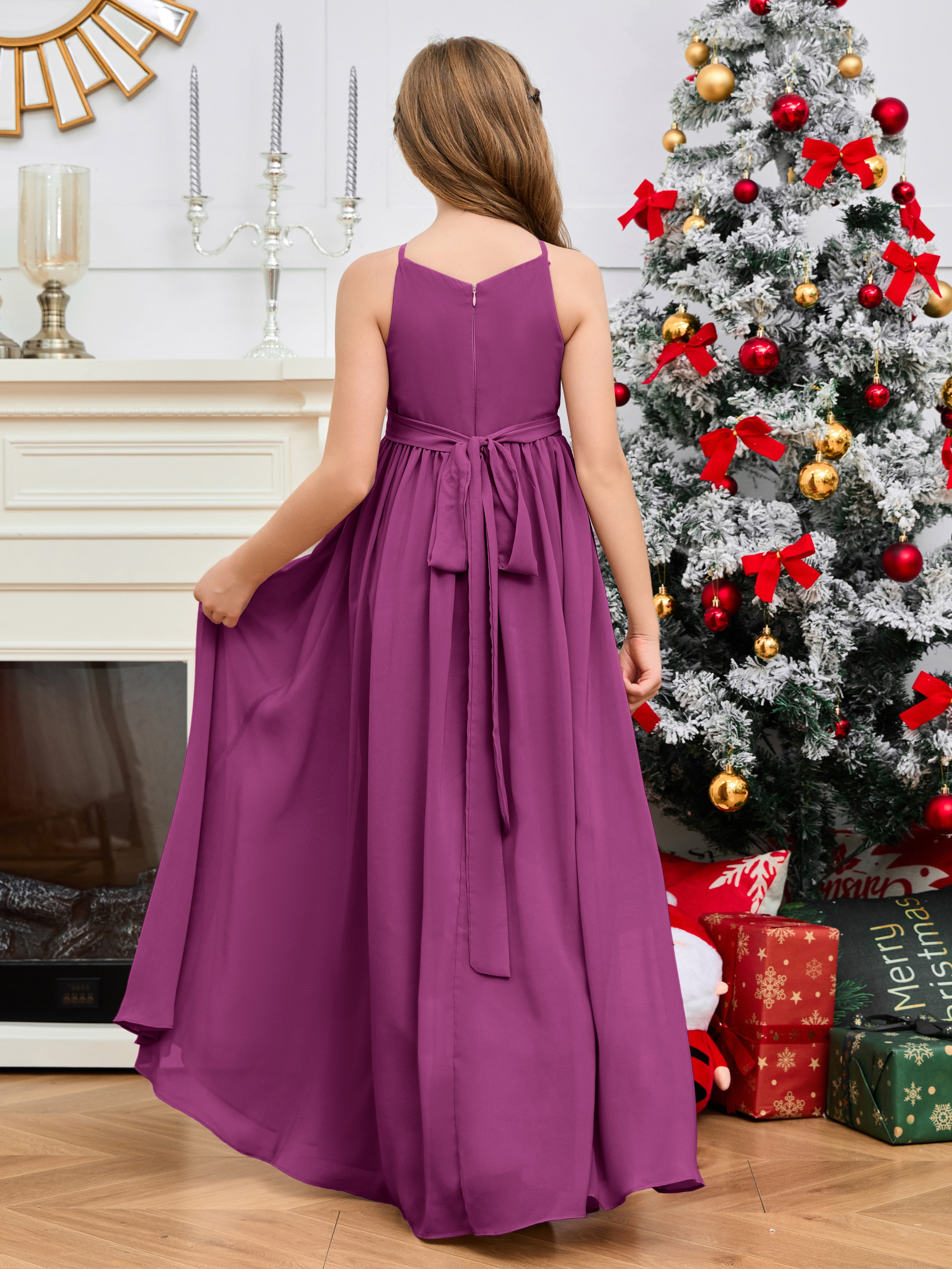 Halter Floor-Length Chiffon Junior Bridesmaid Dress