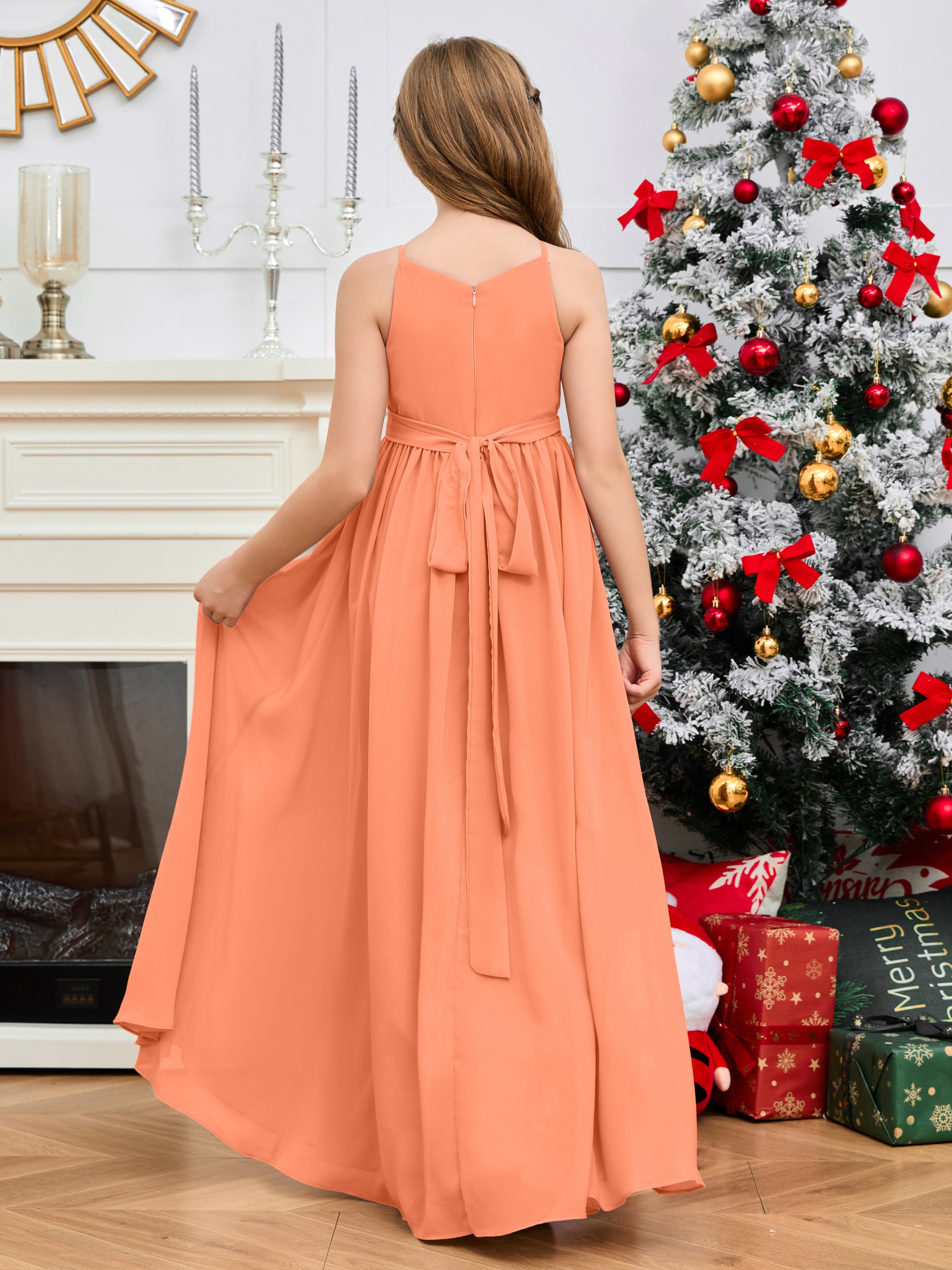 Halter Floor-Length Chiffon Junior Bridesmaid Dress