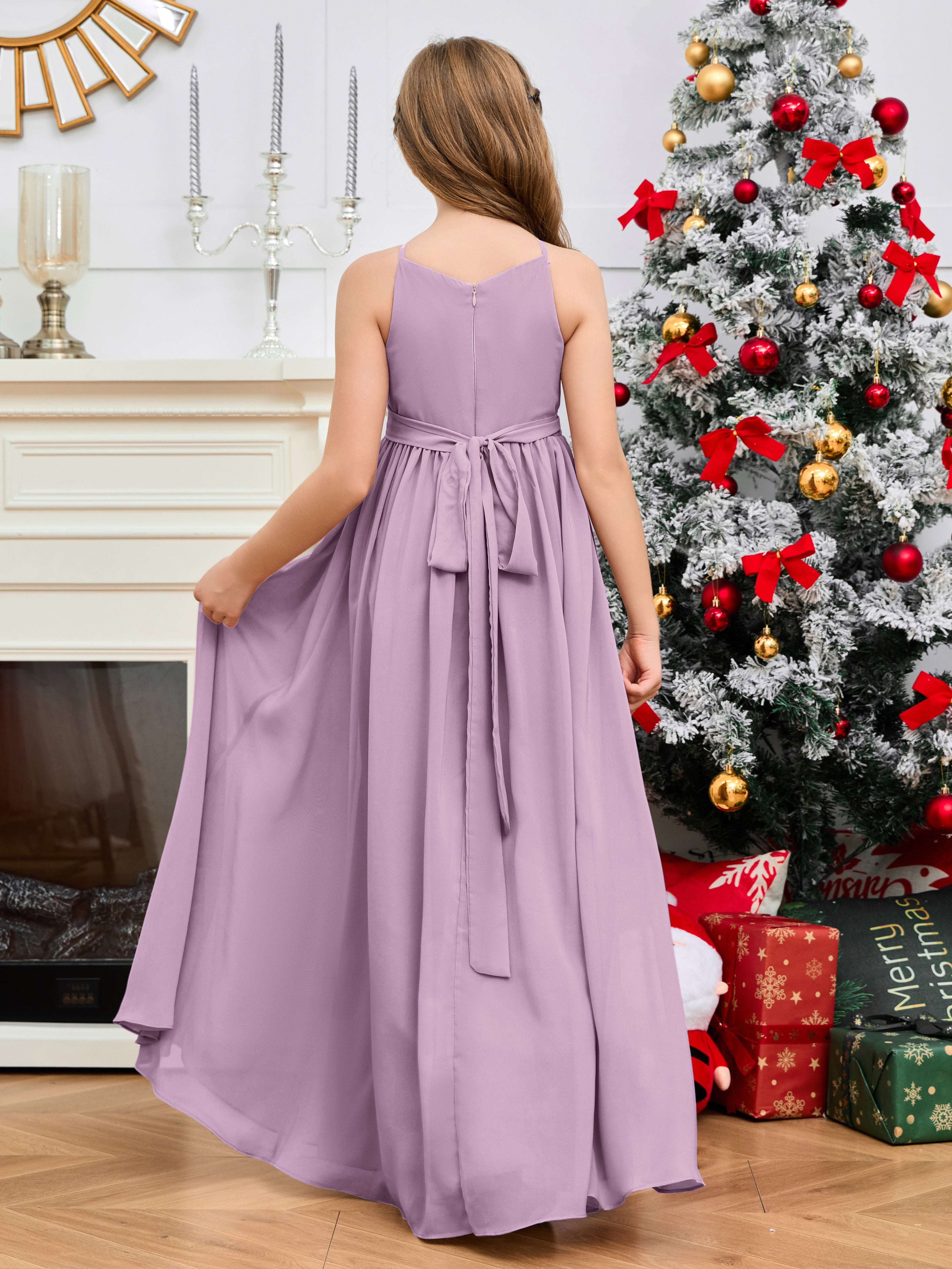 Halter Floor-Length Chiffon Junior Bridesmaid Dress