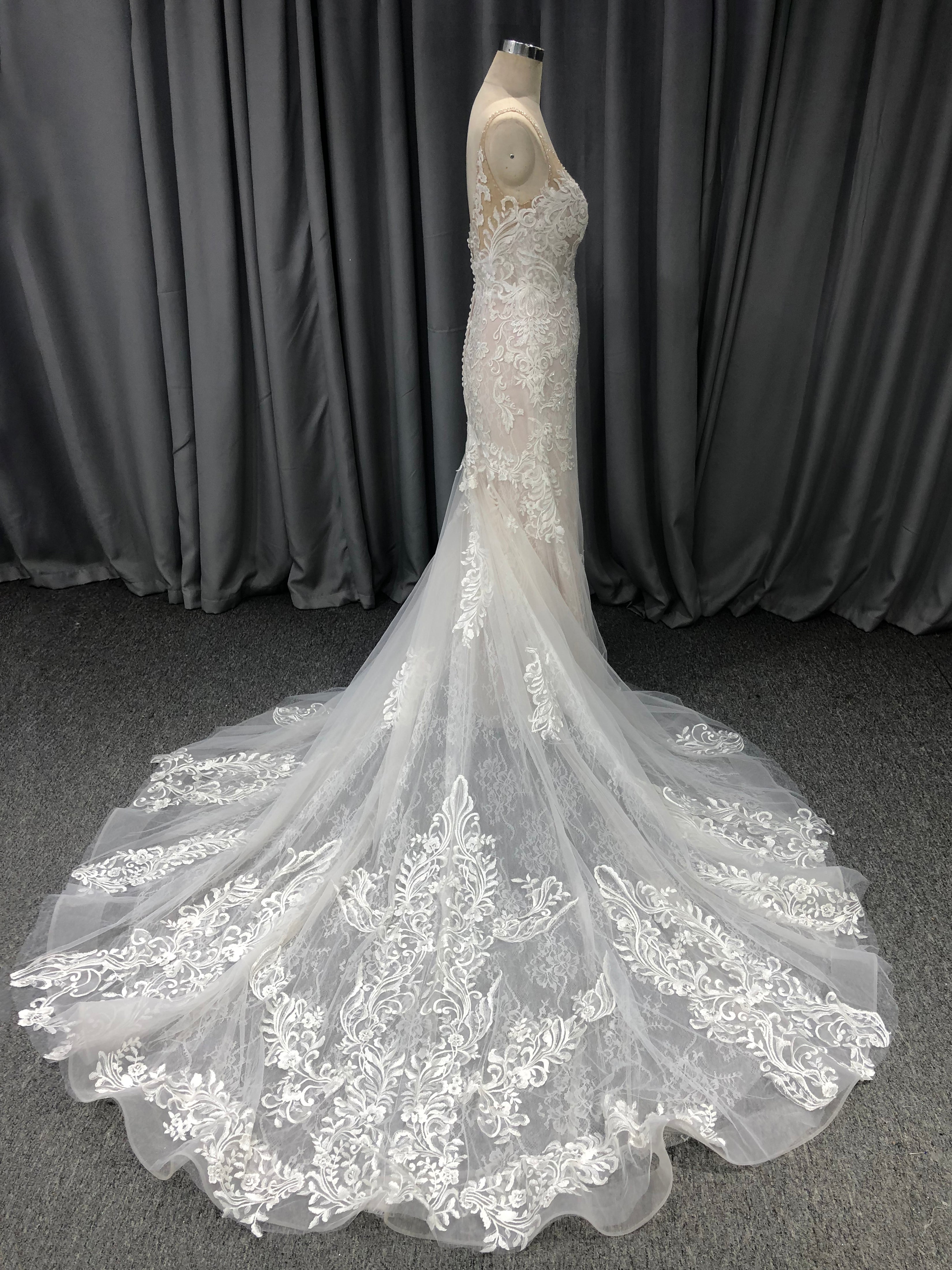 Lace Straps V Neck  Mermaid Wedding Dress With Train C0005