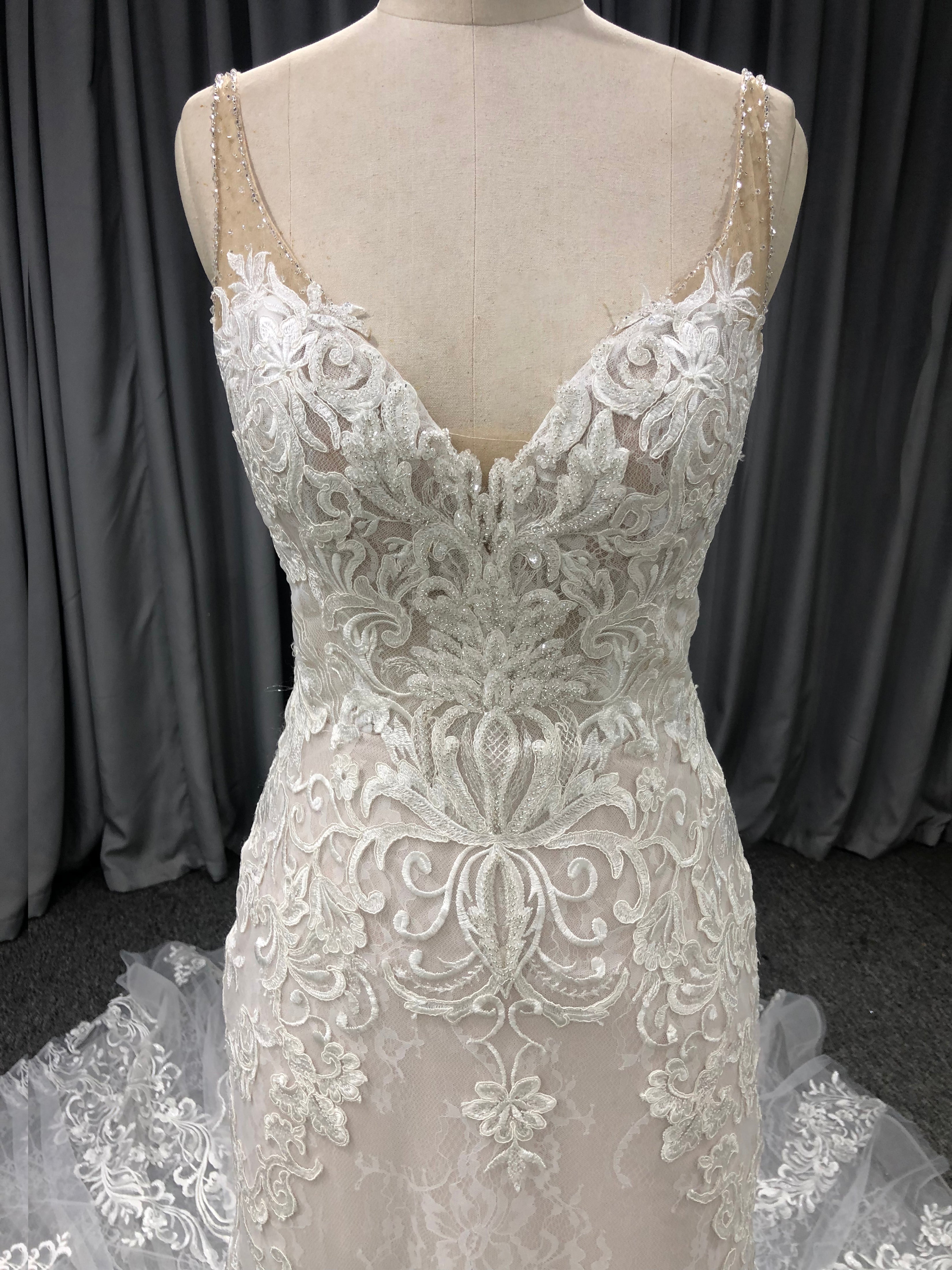 Lace Straps V Neck  Mermaid Wedding Dress With Train C0005