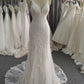 Lace Spaghetti Straps Open Back Mermaid  Wedding Dress With Train C0021