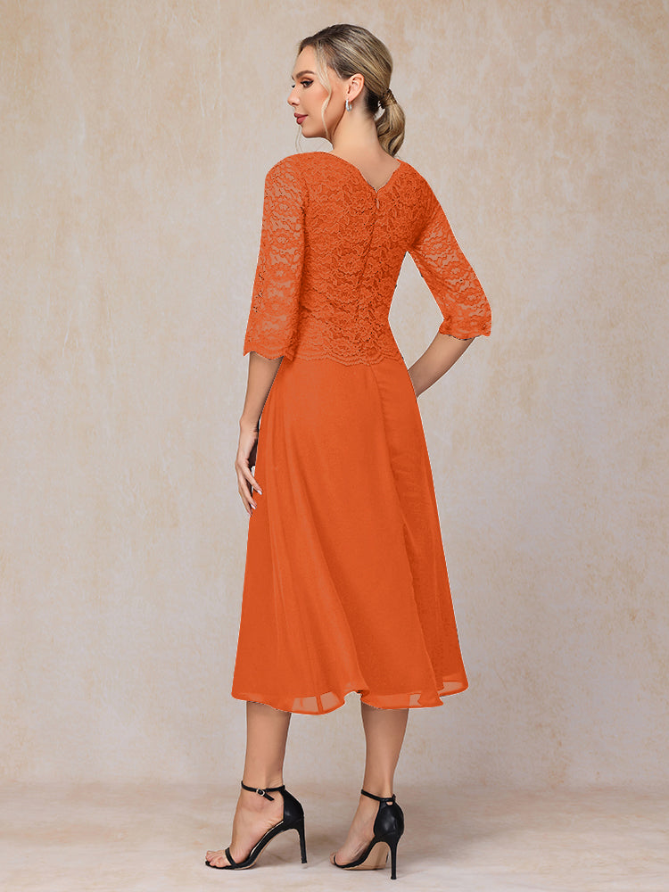 A-Line Tea Length Chiffon Lace Mother Of The  Groom Dress