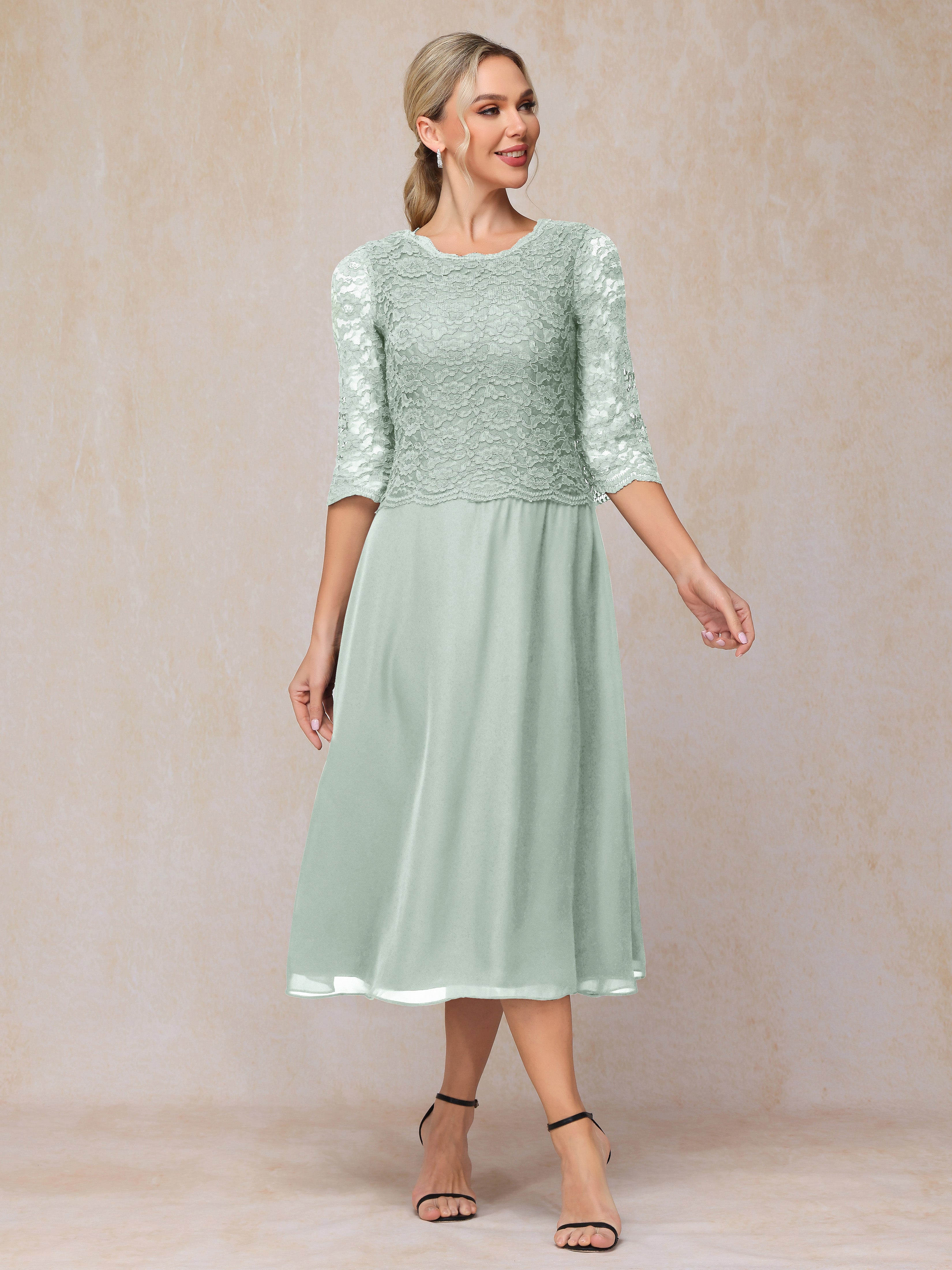 A-Line Tea Length Chiffon Lace Mother Of The  Groom Dress