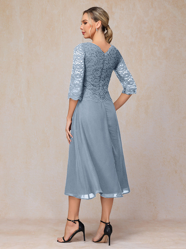 A-Line Tea Length Chiffon Lace Mother Of The  Groom Dress