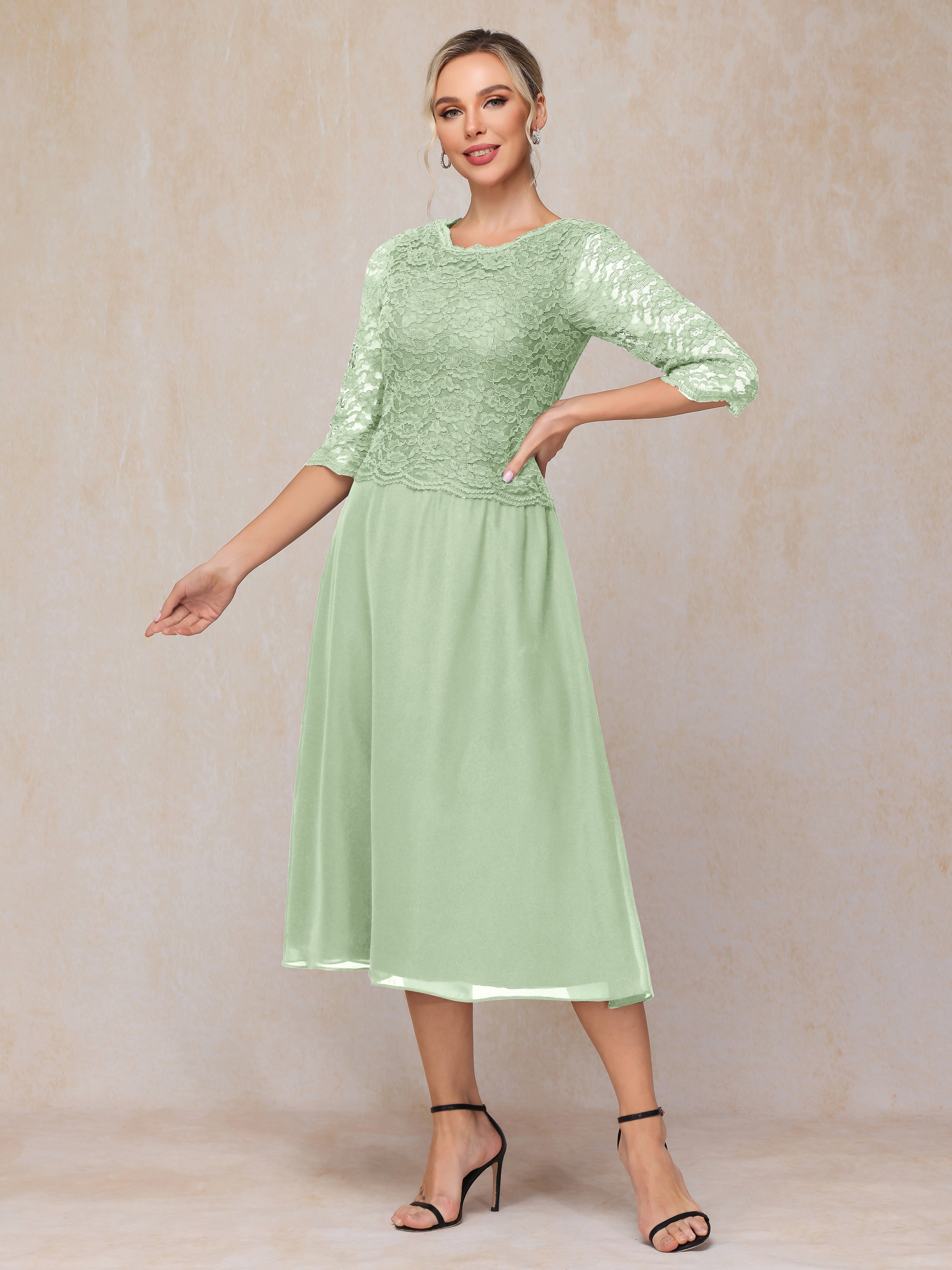 A-Line Tea Length Chiffon Lace Mother Of The  Groom Dress