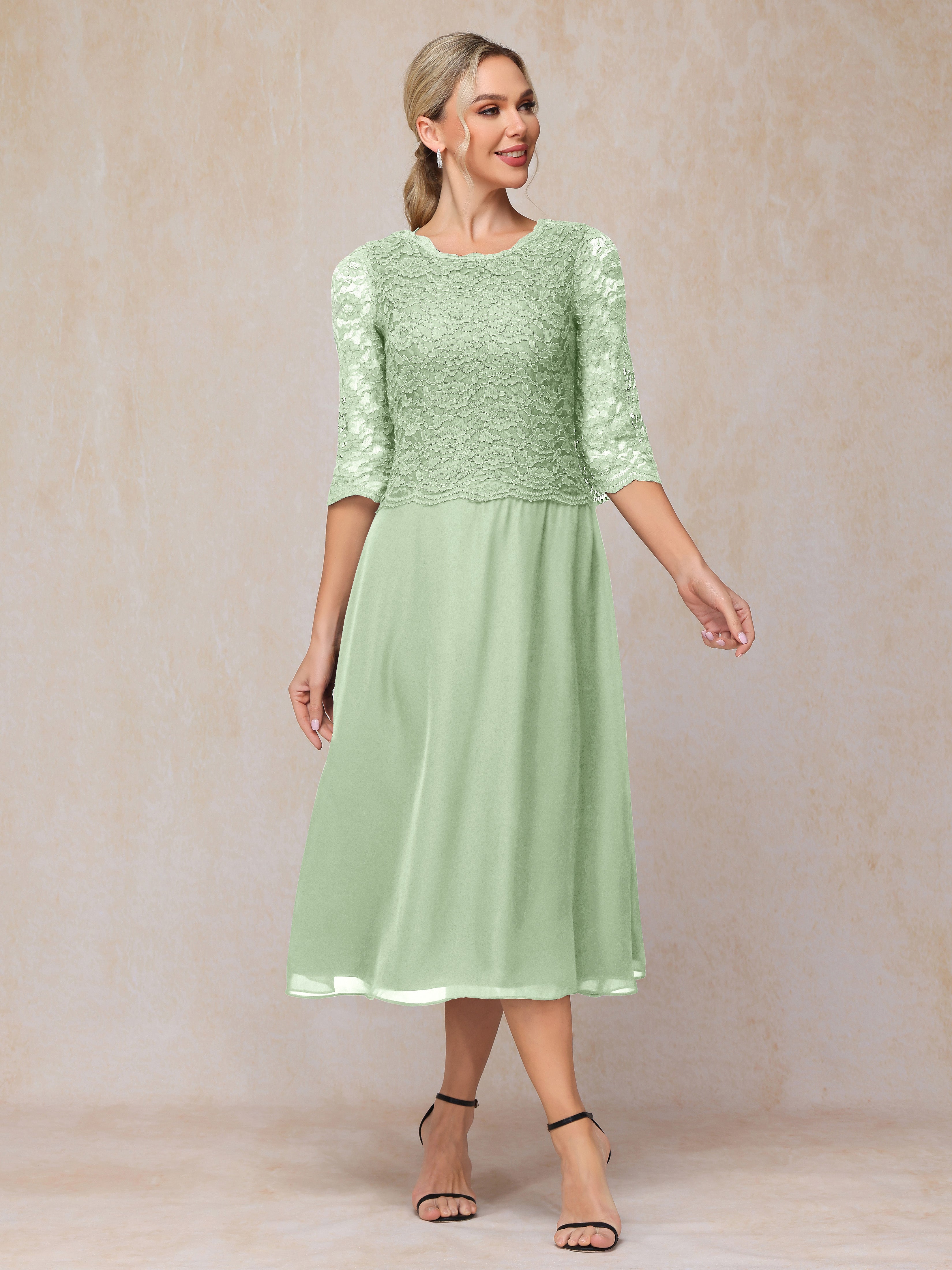 A-Line Tea Length Chiffon Lace Mother Of The  Groom Dress