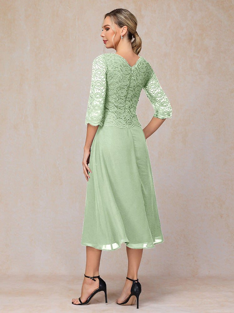 A-Line Tea Length Chiffon Lace Mother Of The  Groom Dress