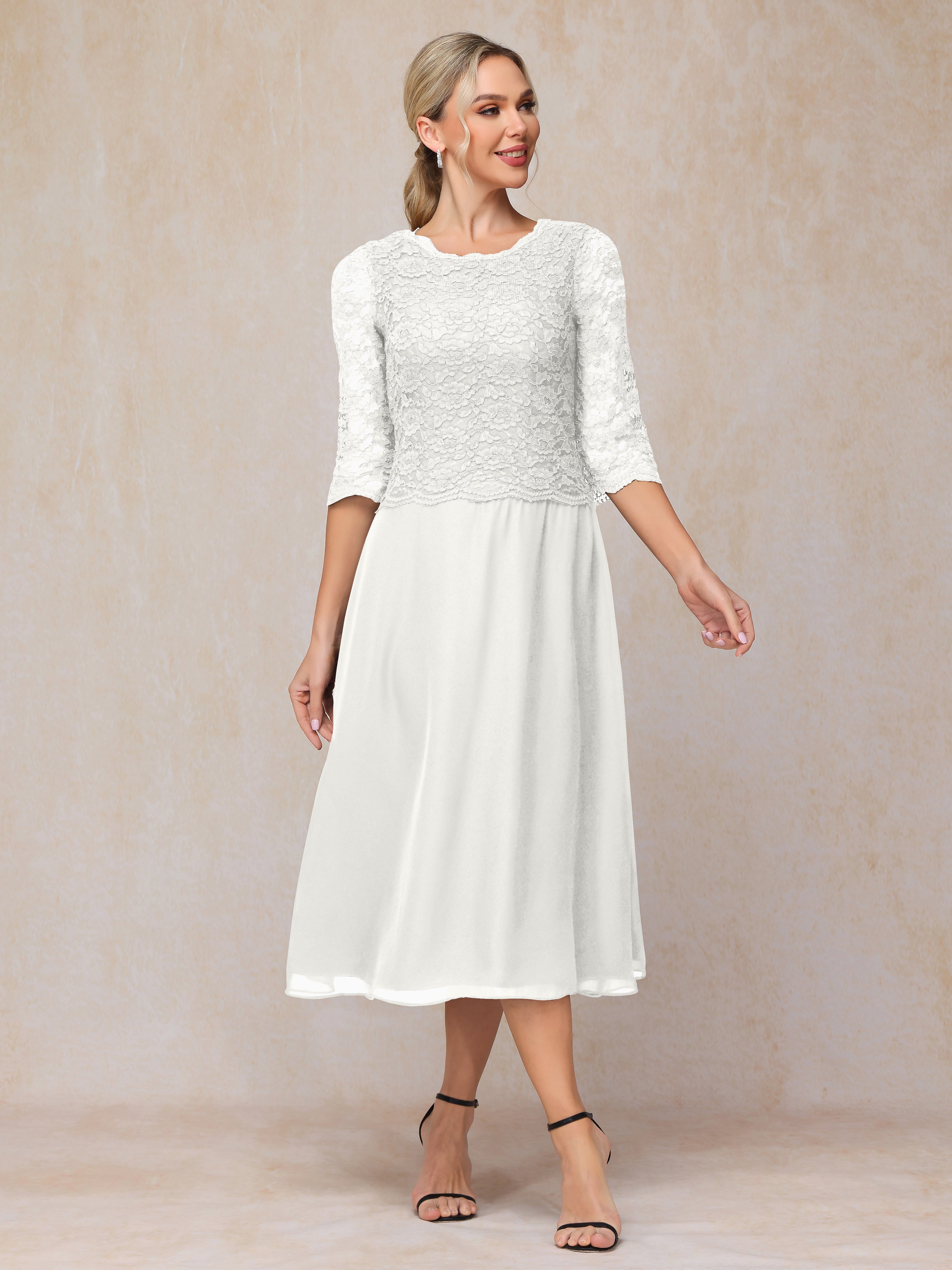 A-Line Tea Length Chiffon Lace Mother Of The  Groom Dress