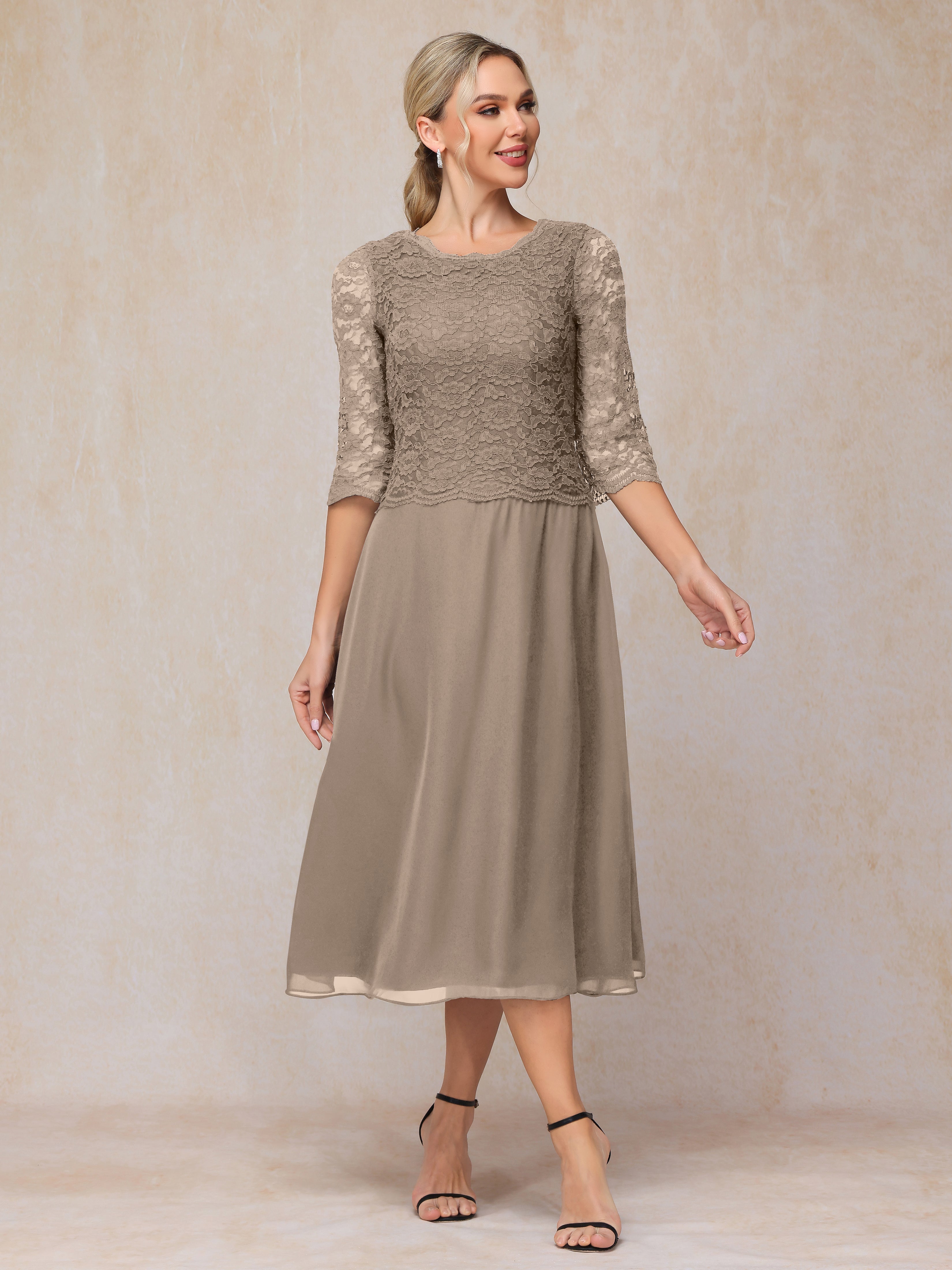 A-Line Tea Length Chiffon Lace Mother Of The  Groom Dress