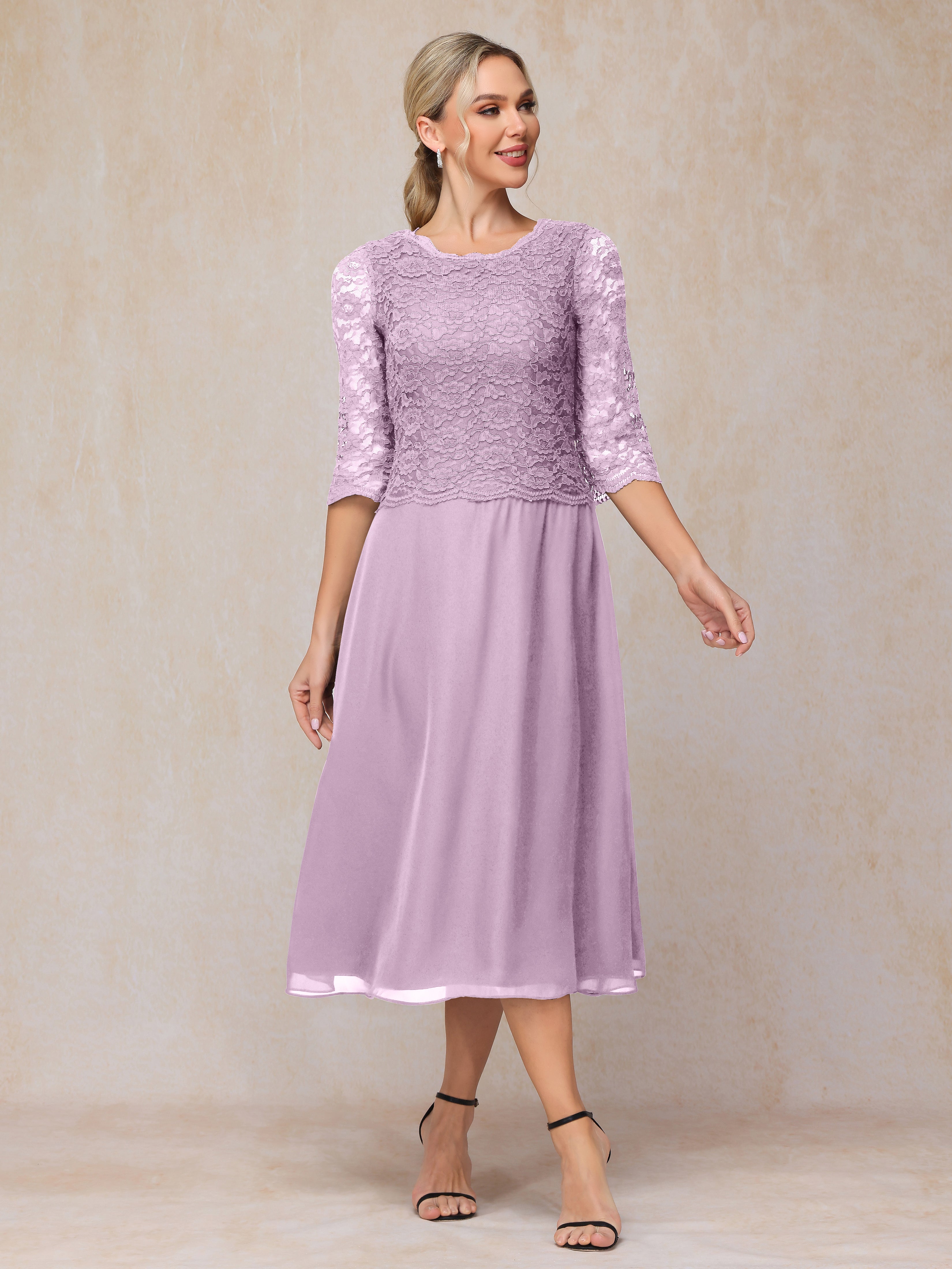 A-Line Tea Length Chiffon Lace Mother Of The  Groom Dress