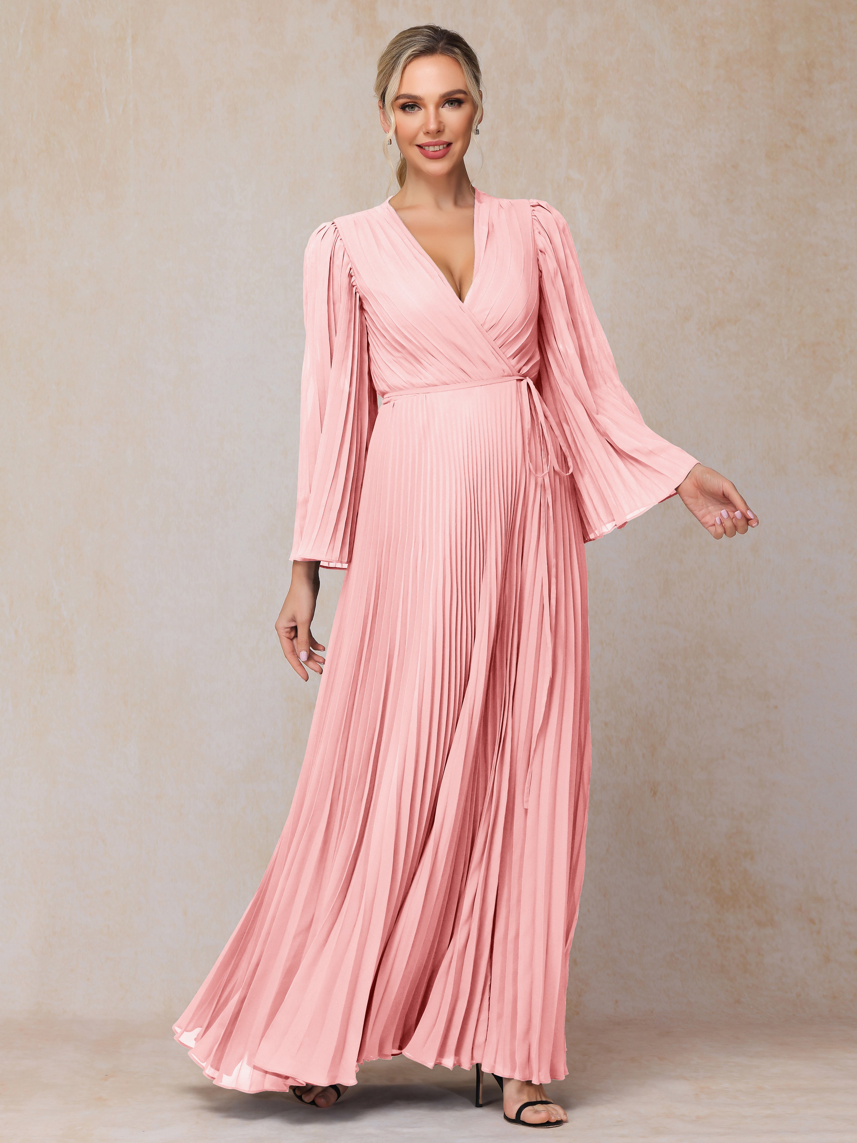 Long Sleeves Floor Length Chiffon Mother Of The Bride Dress