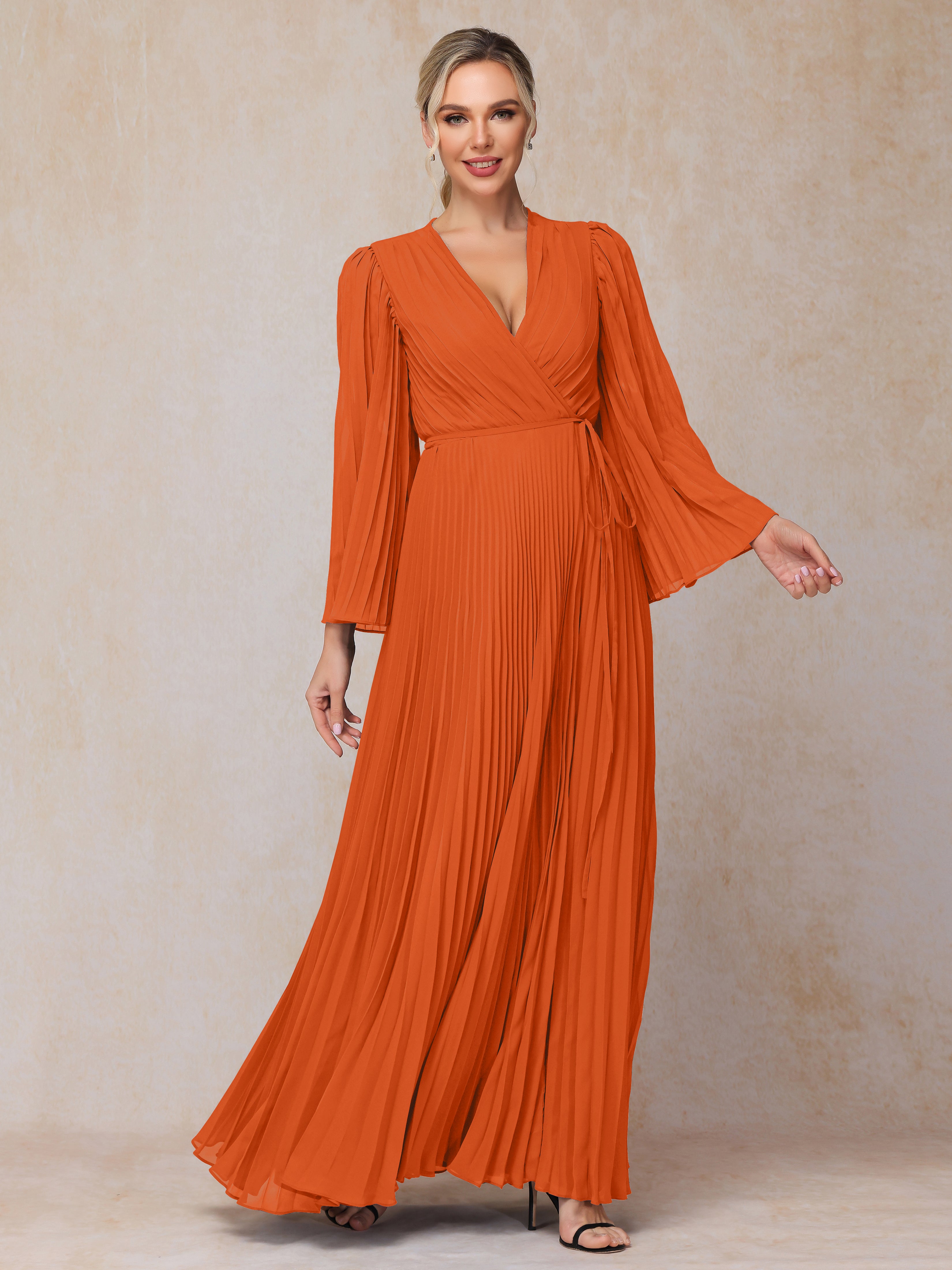 Long Sleeves Floor Length Chiffon Mother Of The Bride Dress