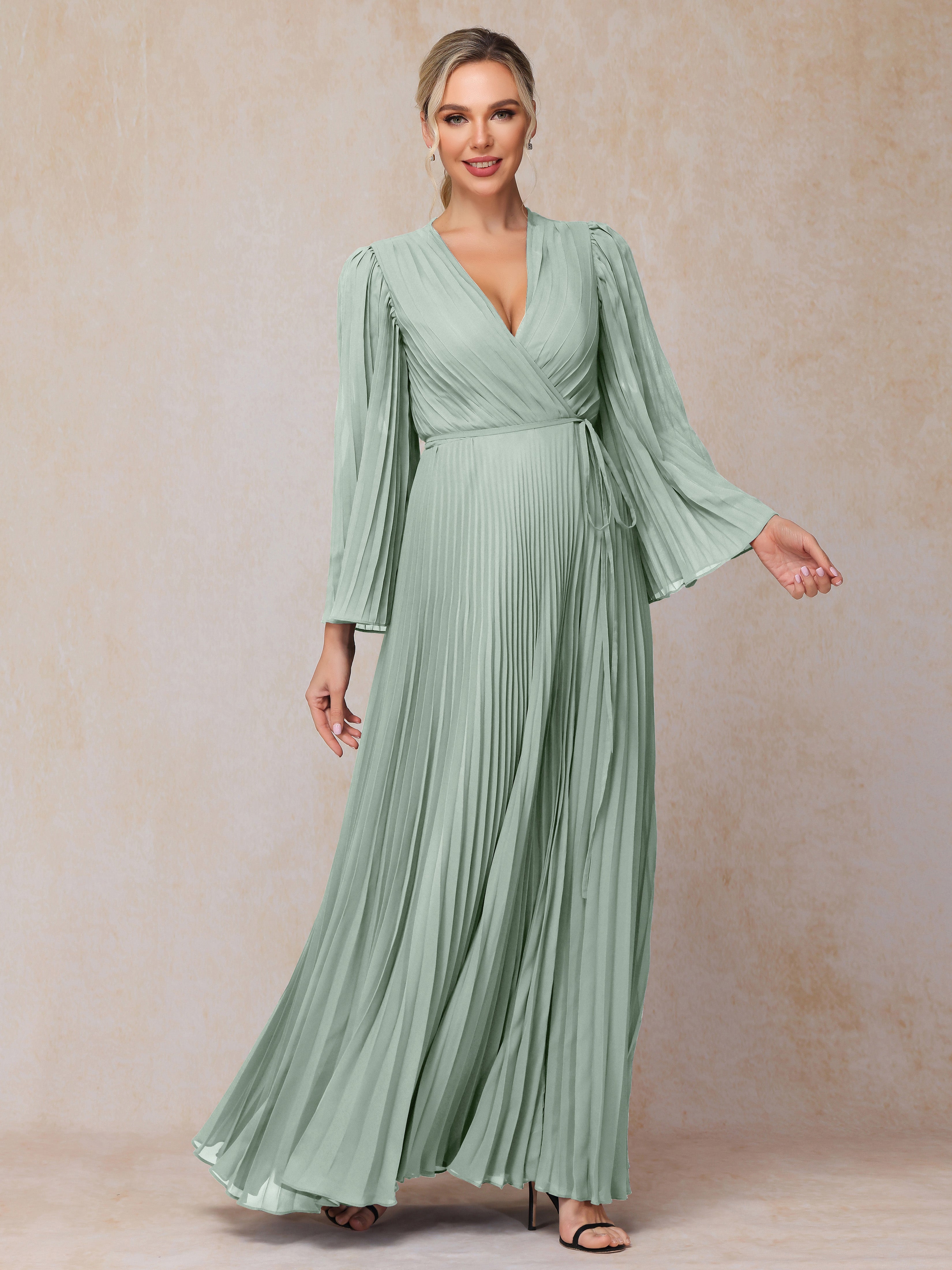 Long Sleeves Floor Length Chiffon Mother Of The Bride Dress