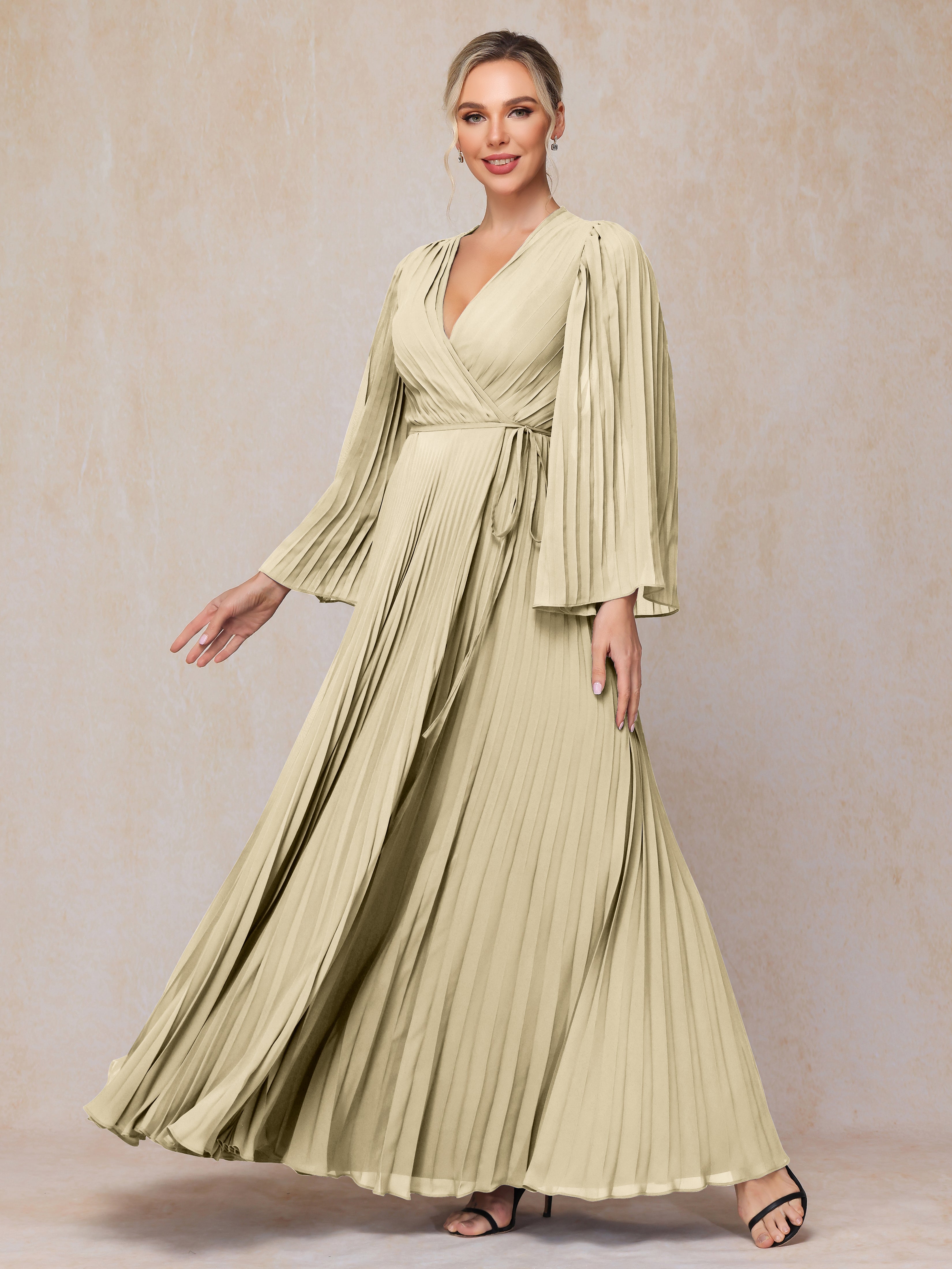 Long Sleeves Floor Length Chiffon Mother Of The Bride Dress