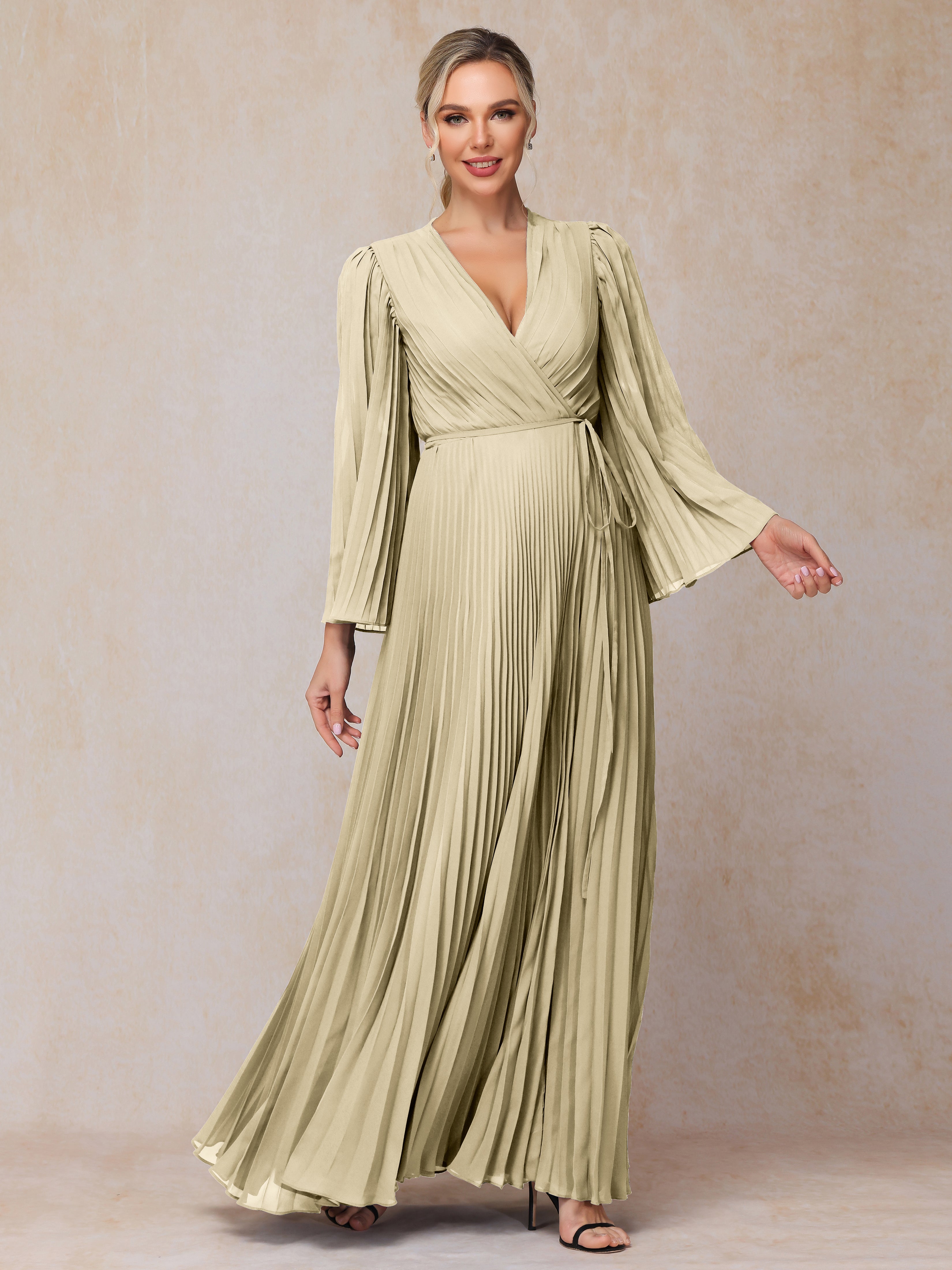 Long Sleeves Floor Length Chiffon Mother Of The Bride Dress