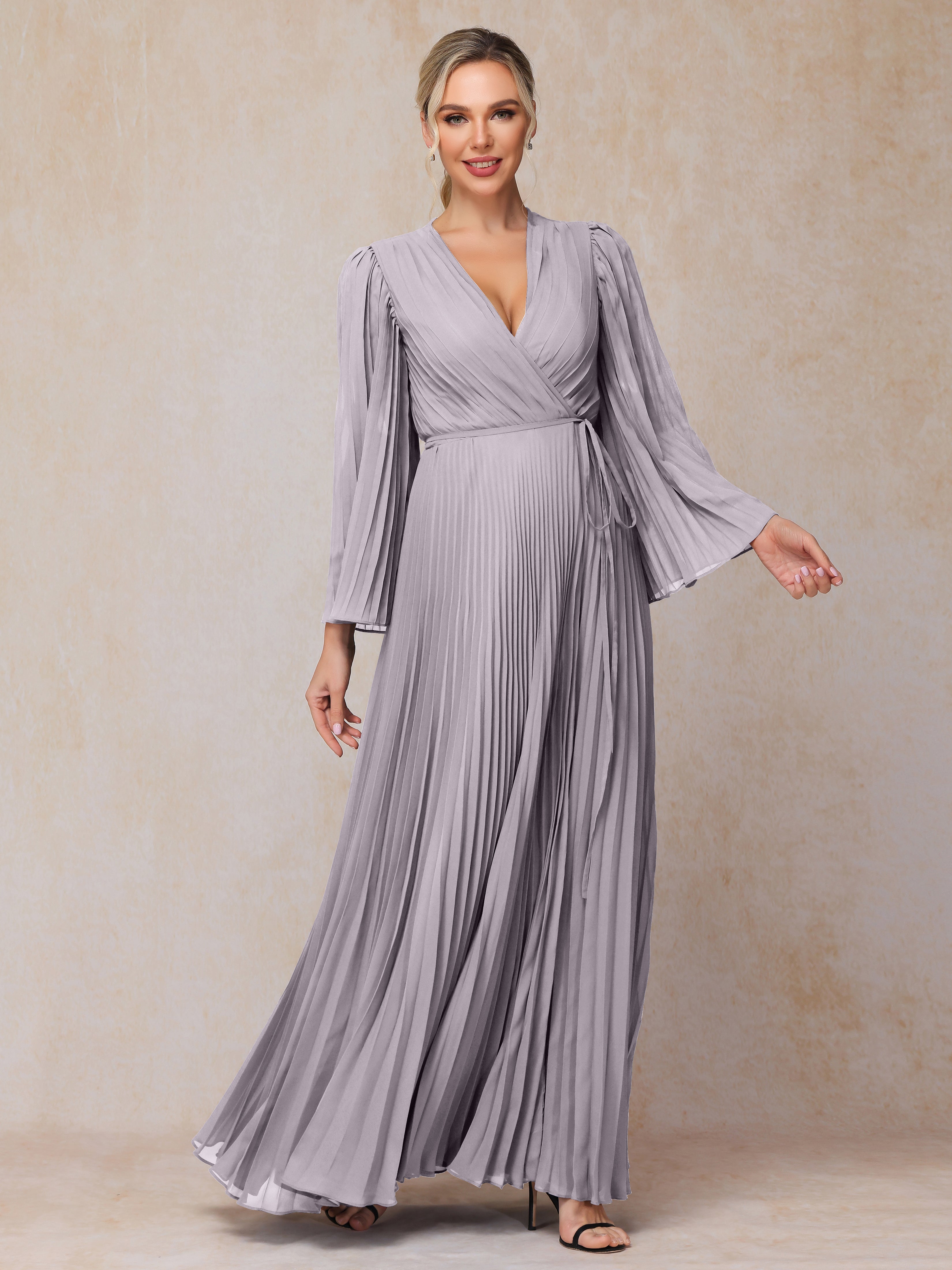 Long Sleeves Floor Length Chiffon Mother Of The Bride Dress