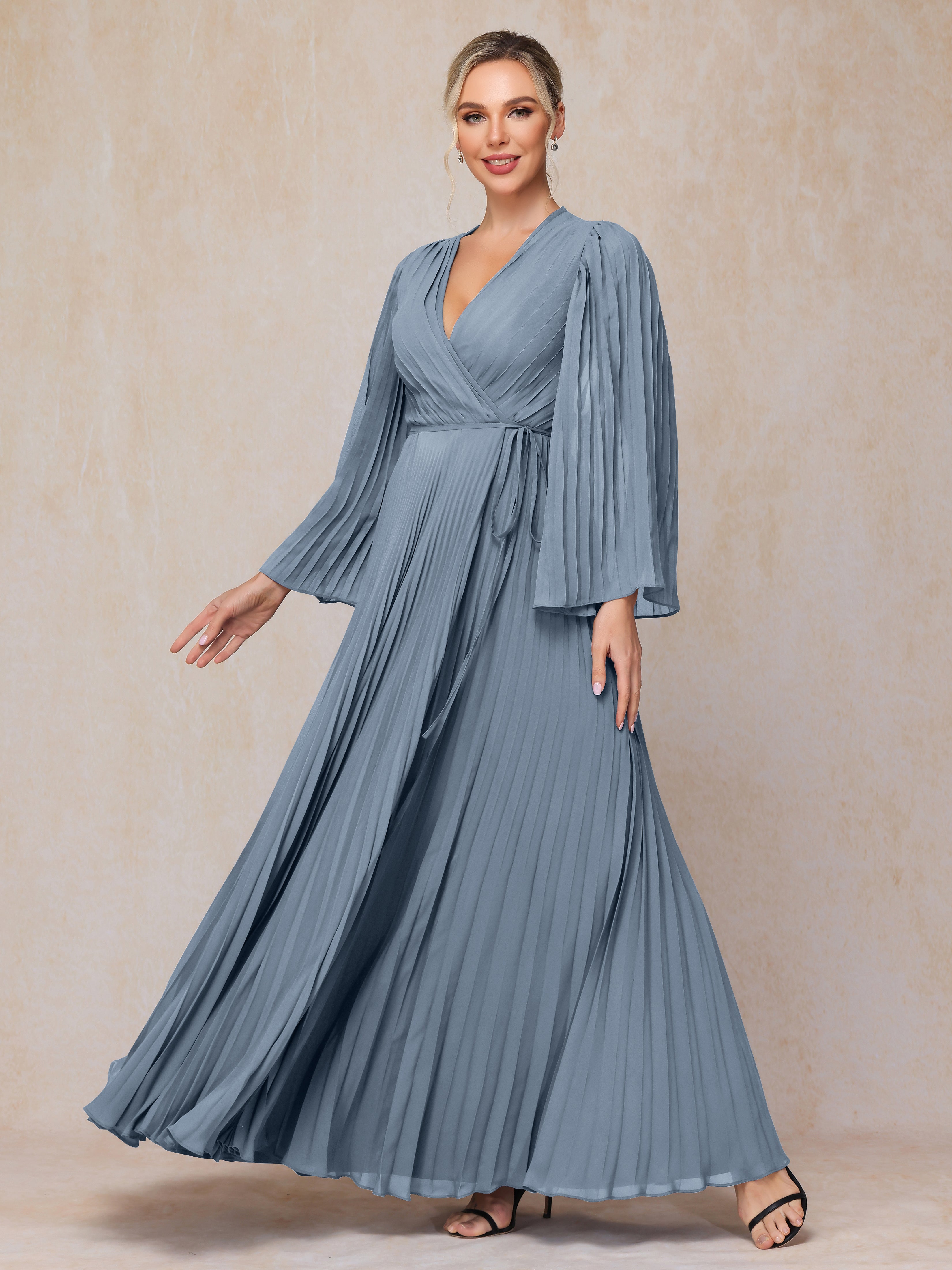 Long Sleeves Floor Length Chiffon Mother Of The Bride Dress