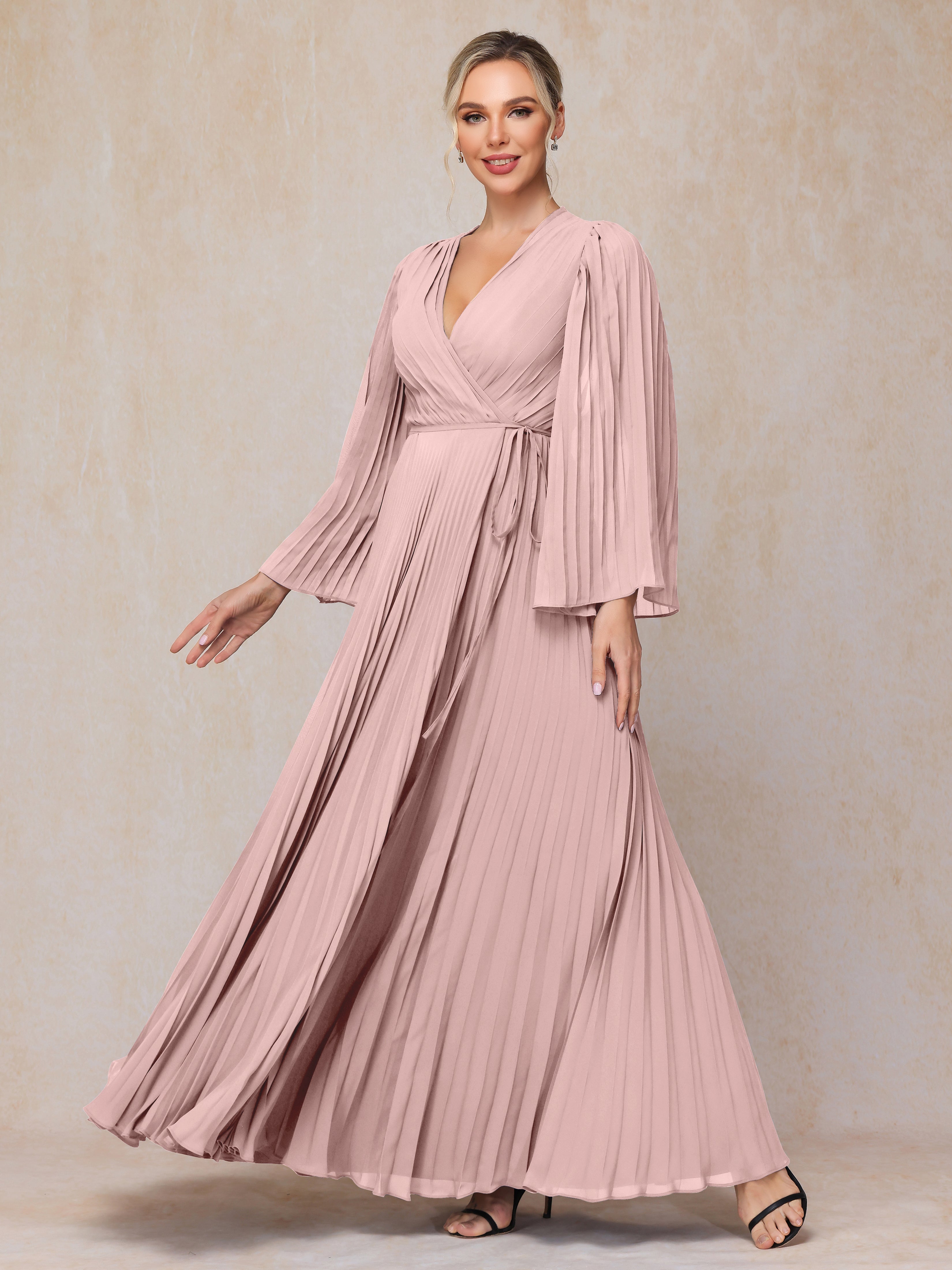 Long Sleeves Floor Length Chiffon Mother Of The Bride Dress