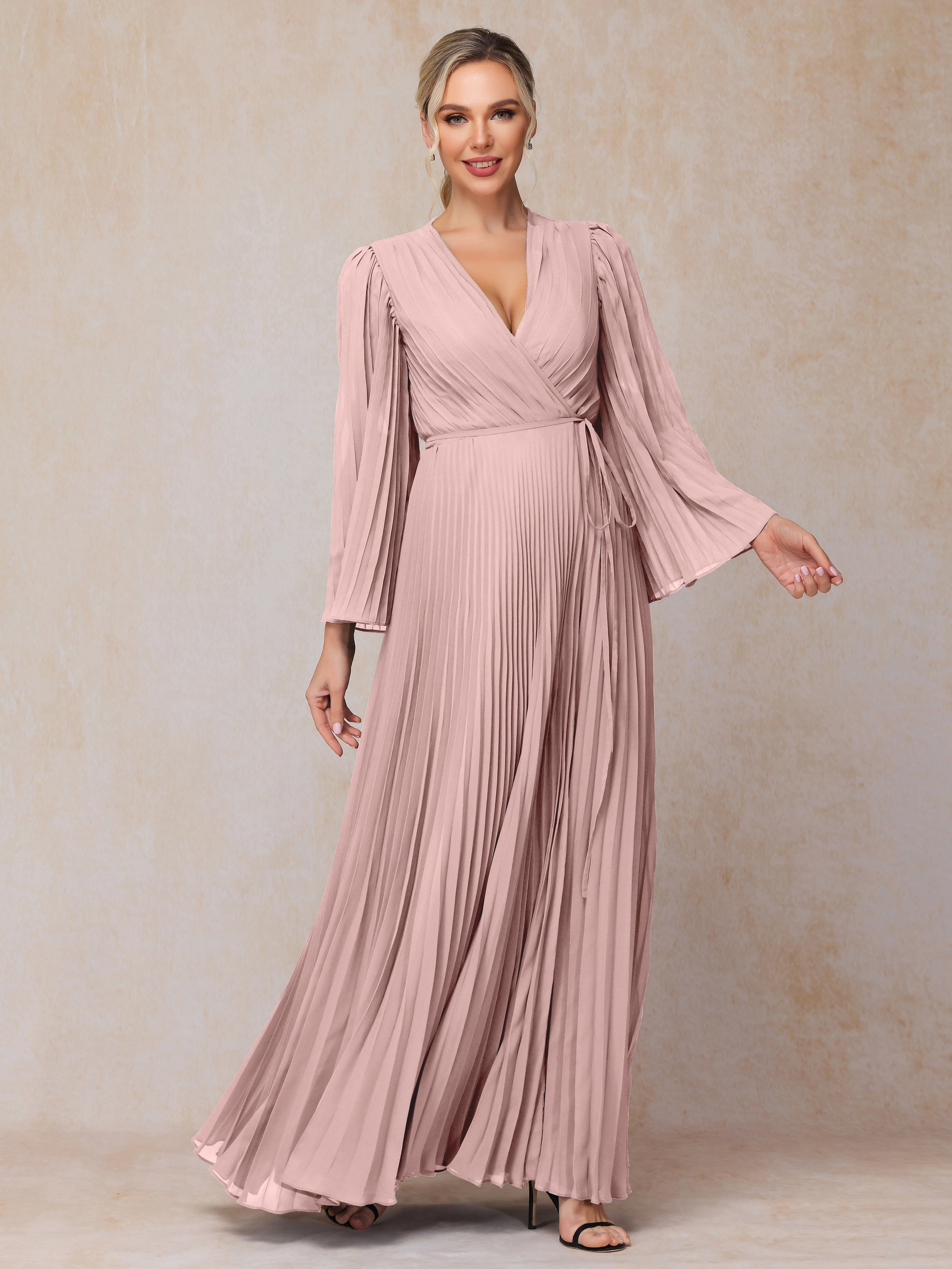 Long Sleeves Floor Length Chiffon Mother Of The Bride Dress