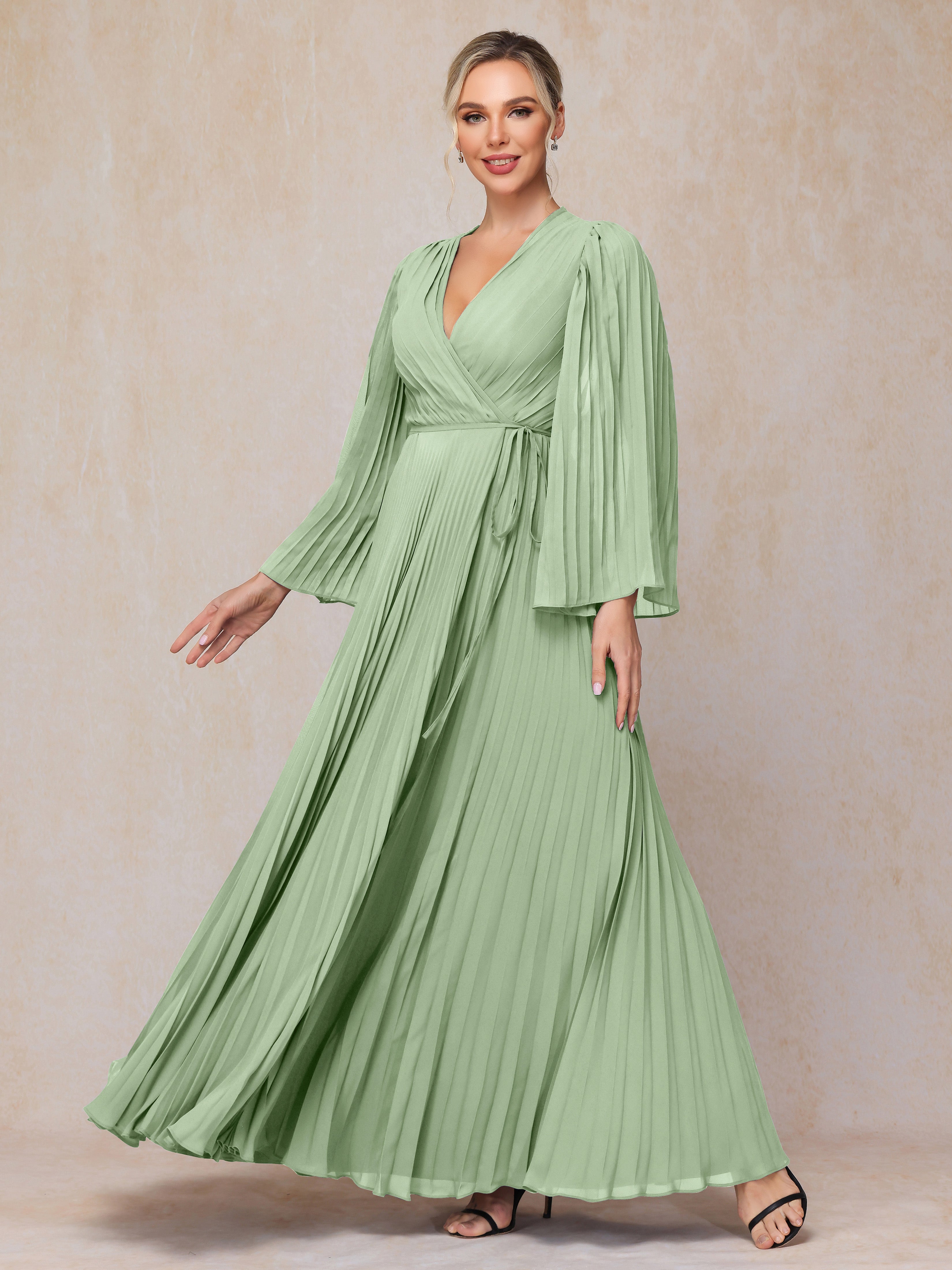 Long Sleeves Floor Length Chiffon Mother Of The Bride Dress