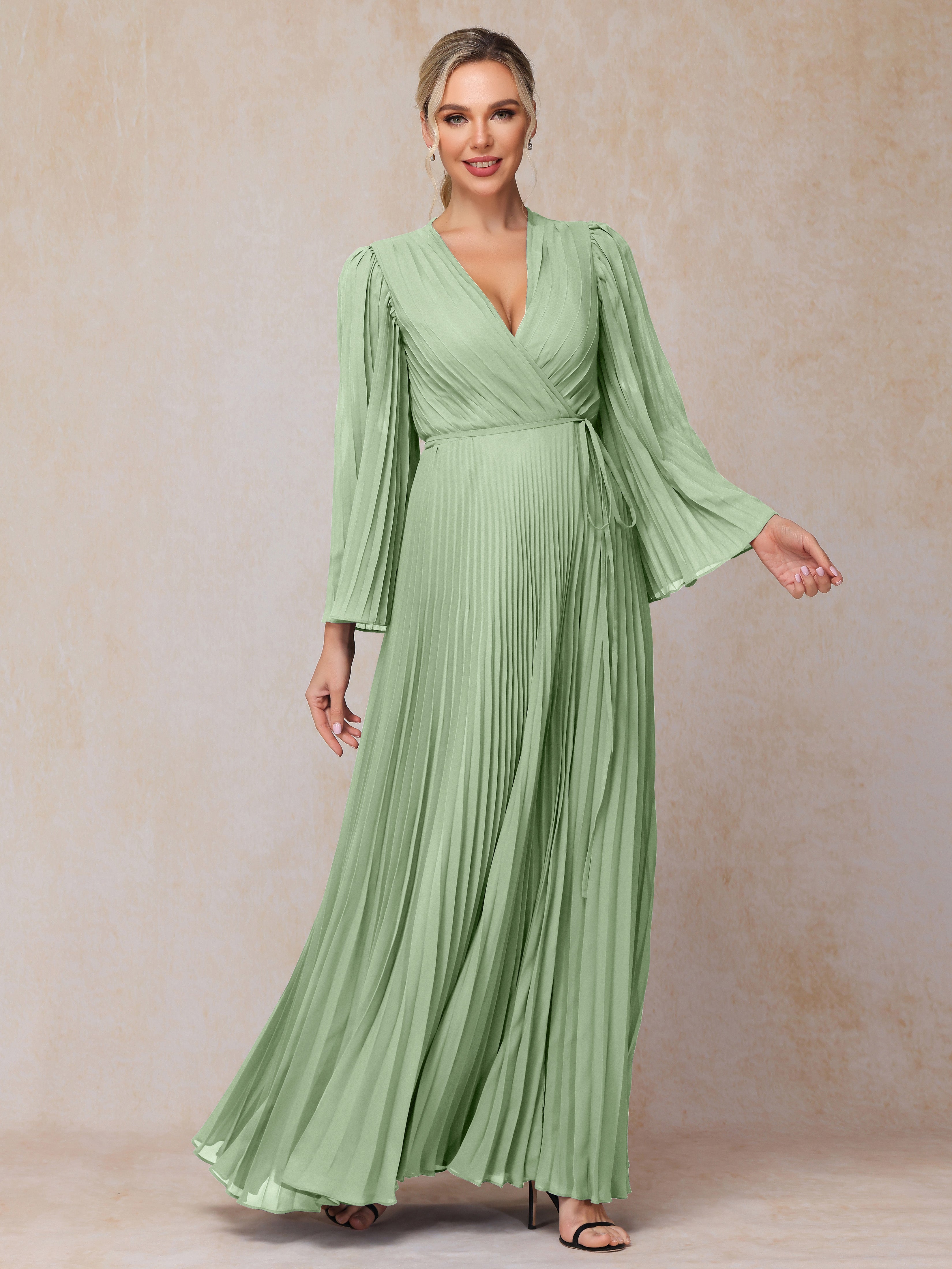 Long Sleeves Floor Length Chiffon Mother Of The Bride Dress