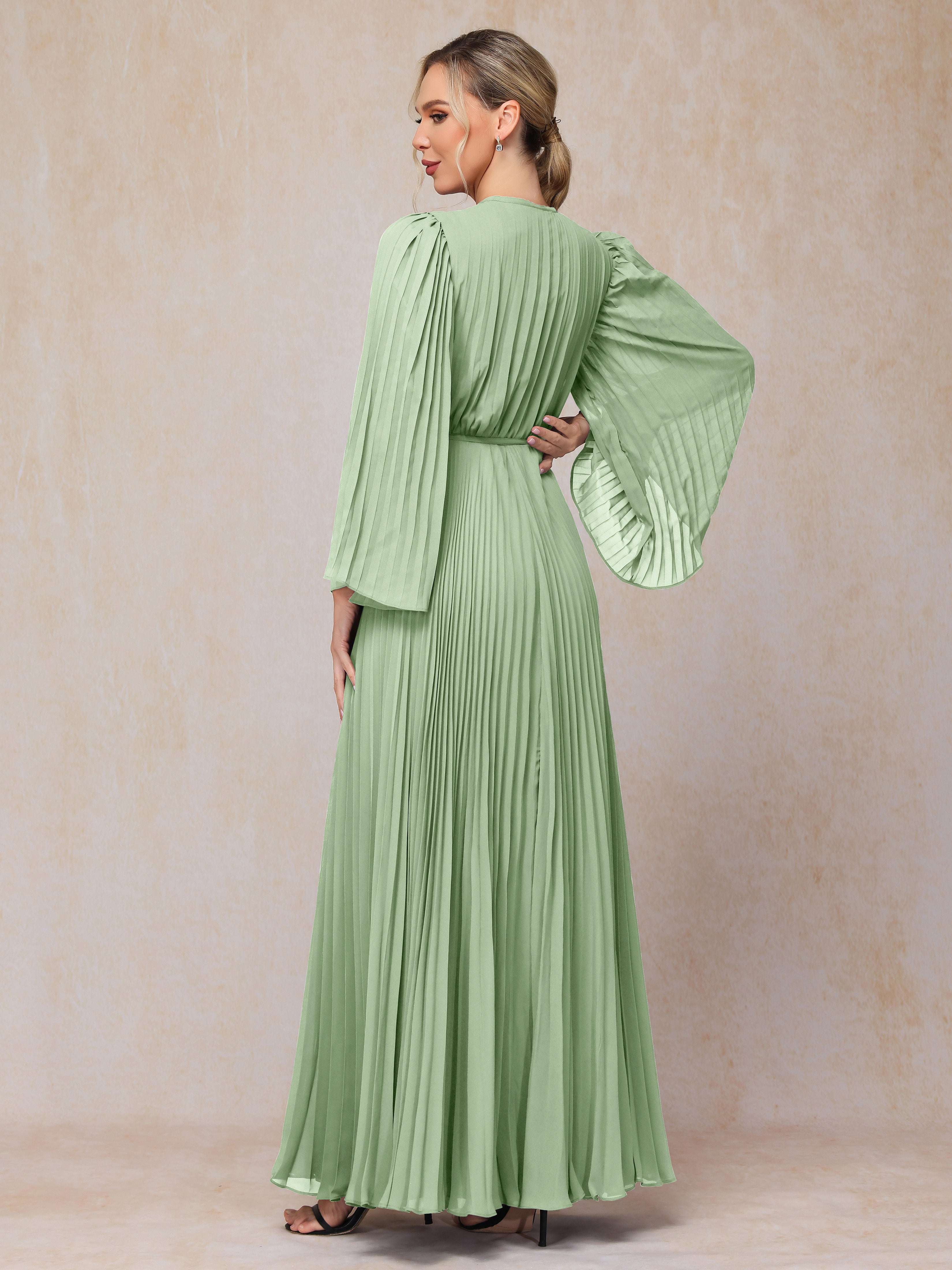 Long Sleeves Floor Length Chiffon Mother Of The Bride Dress