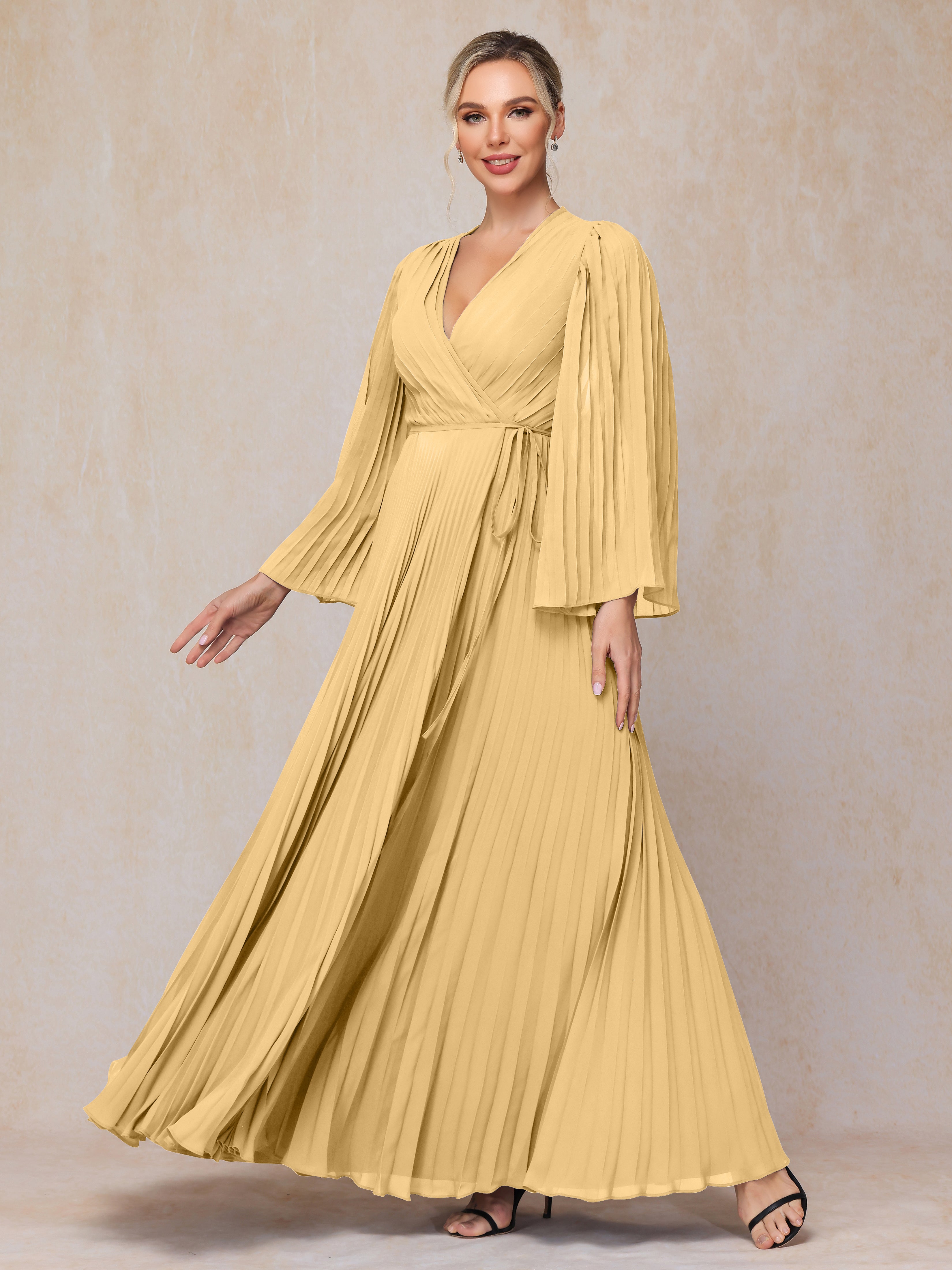 Long Sleeves Floor Length Chiffon Mother Of The Bride Dress