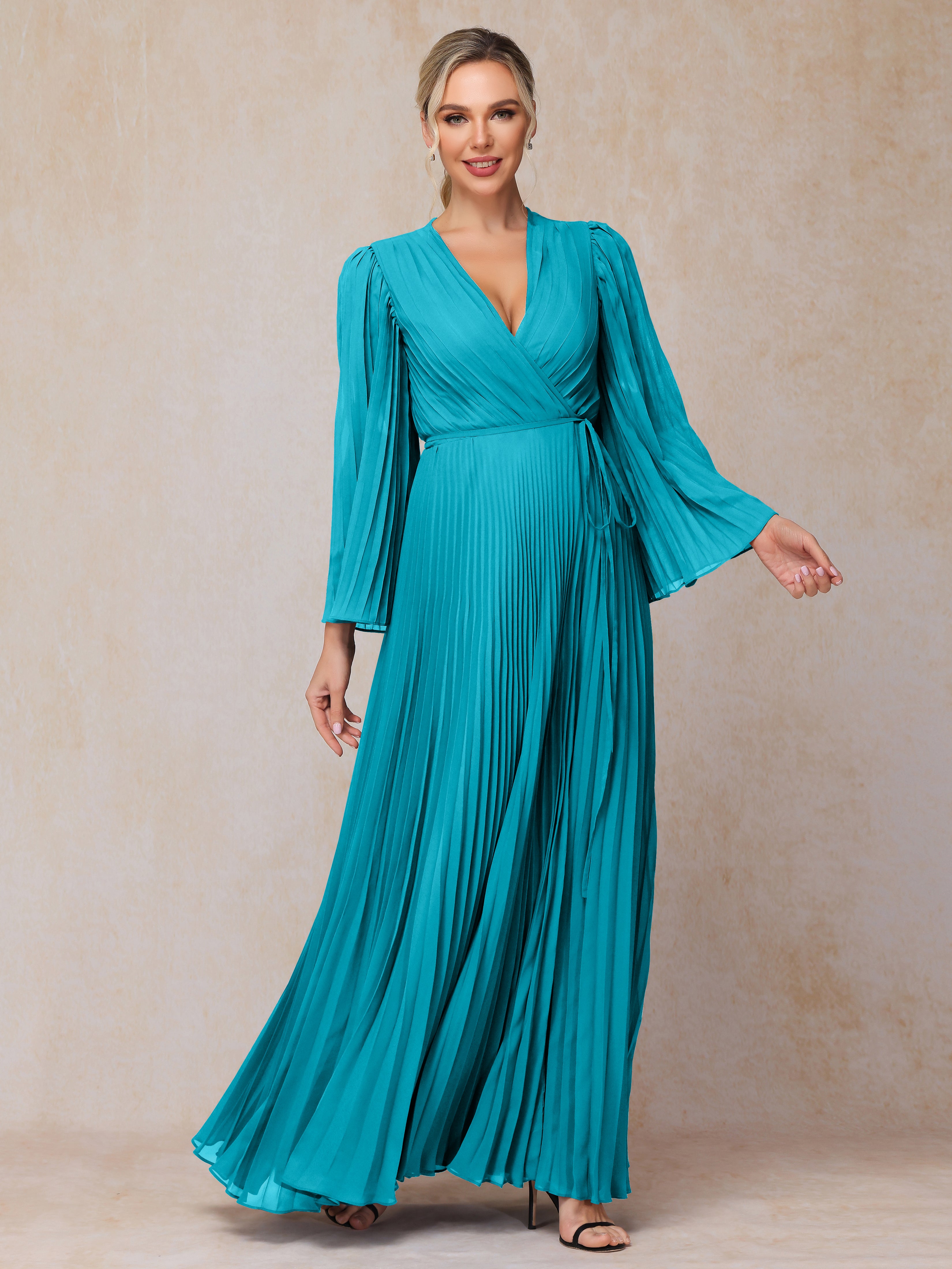 Long Sleeves Floor Length Chiffon Mother Of The Bride Dress