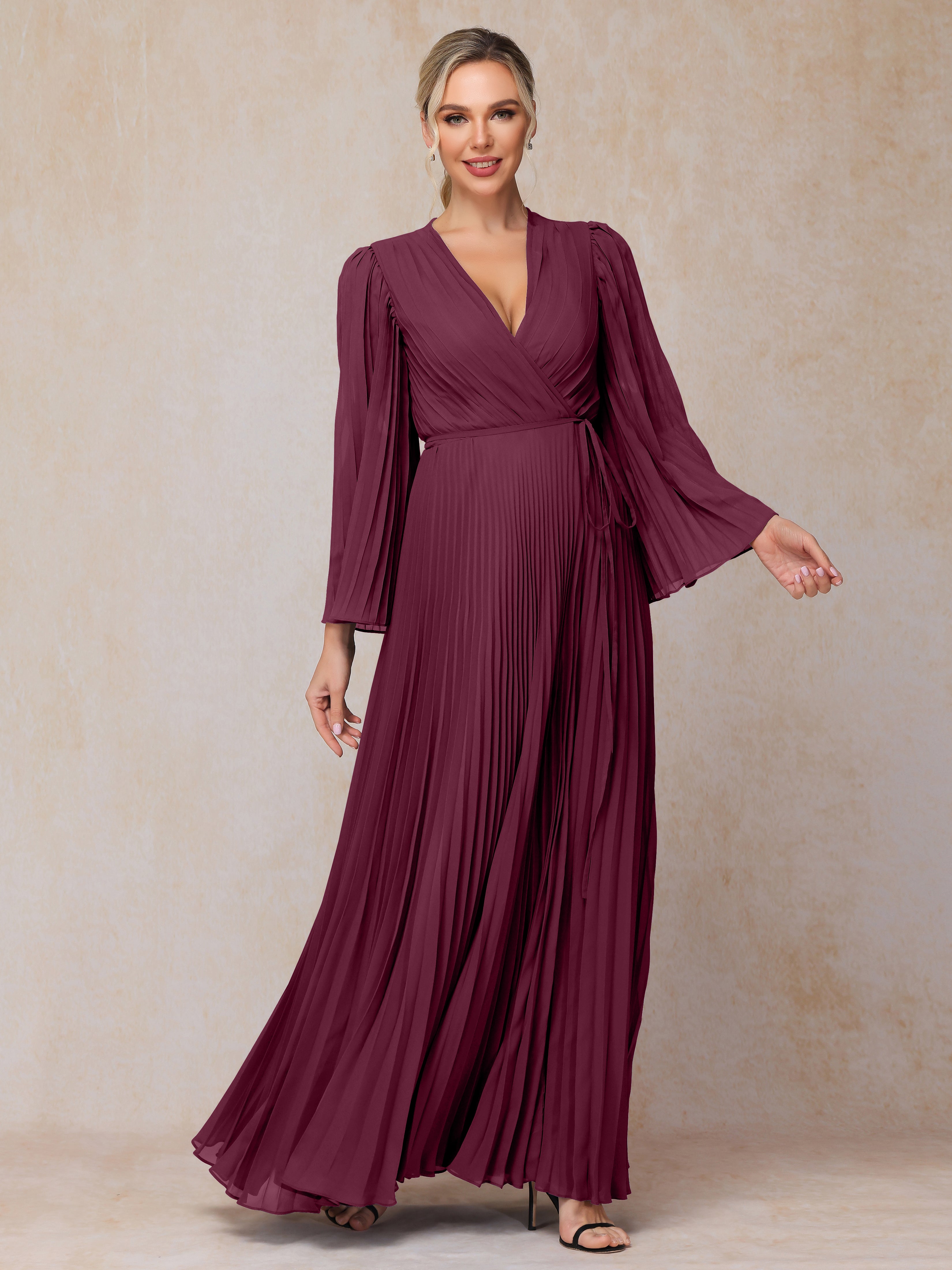 Long Sleeves Floor Length Chiffon Mother Of The Bride Dress