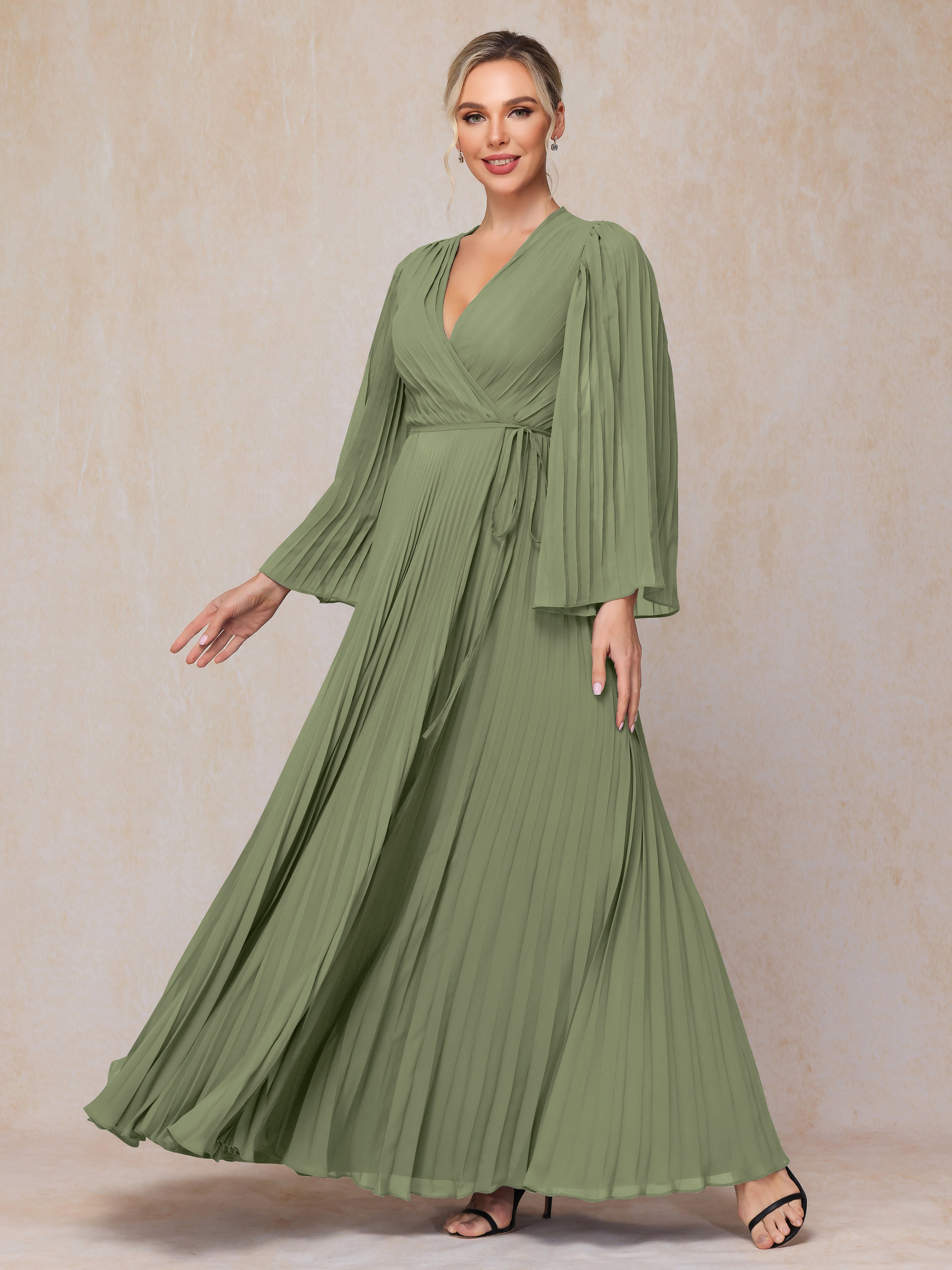 Long Sleeves Floor Length Chiffon Mother Of The Bride Dress