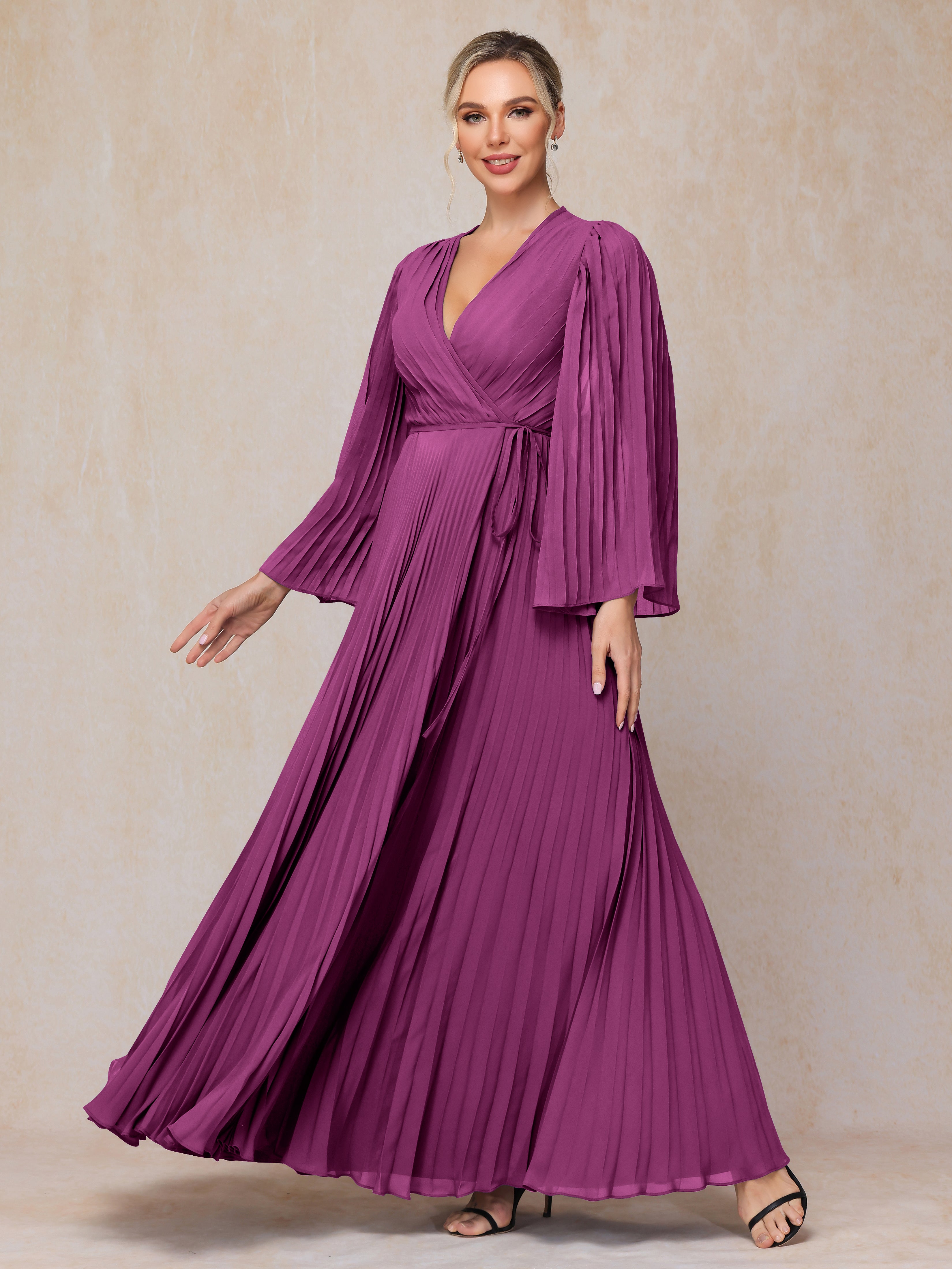 Long Sleeves Floor Length Chiffon Mother Of The Bride Dress