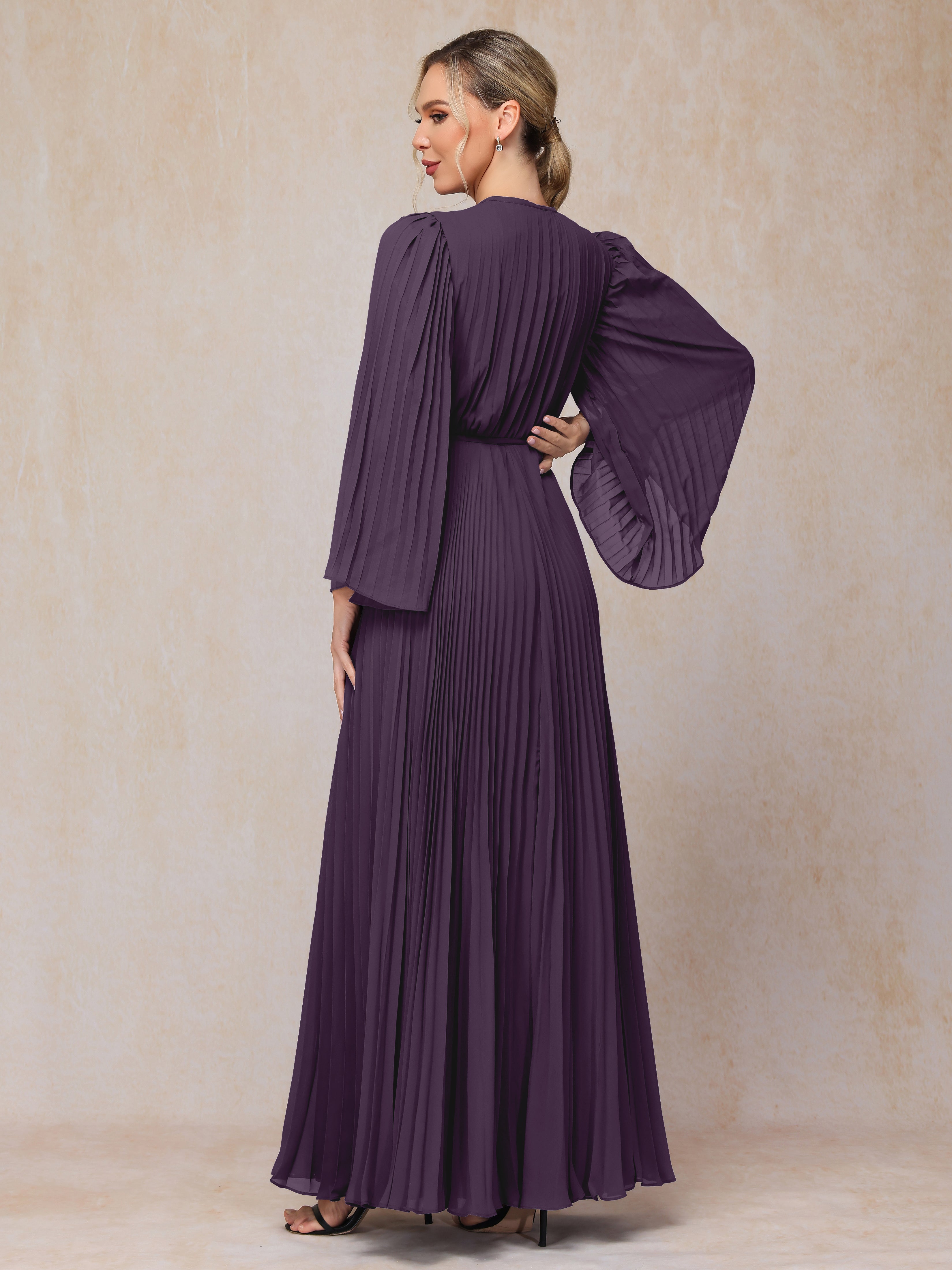 Long Sleeves Floor Length Chiffon Mother Of The Bride Dress