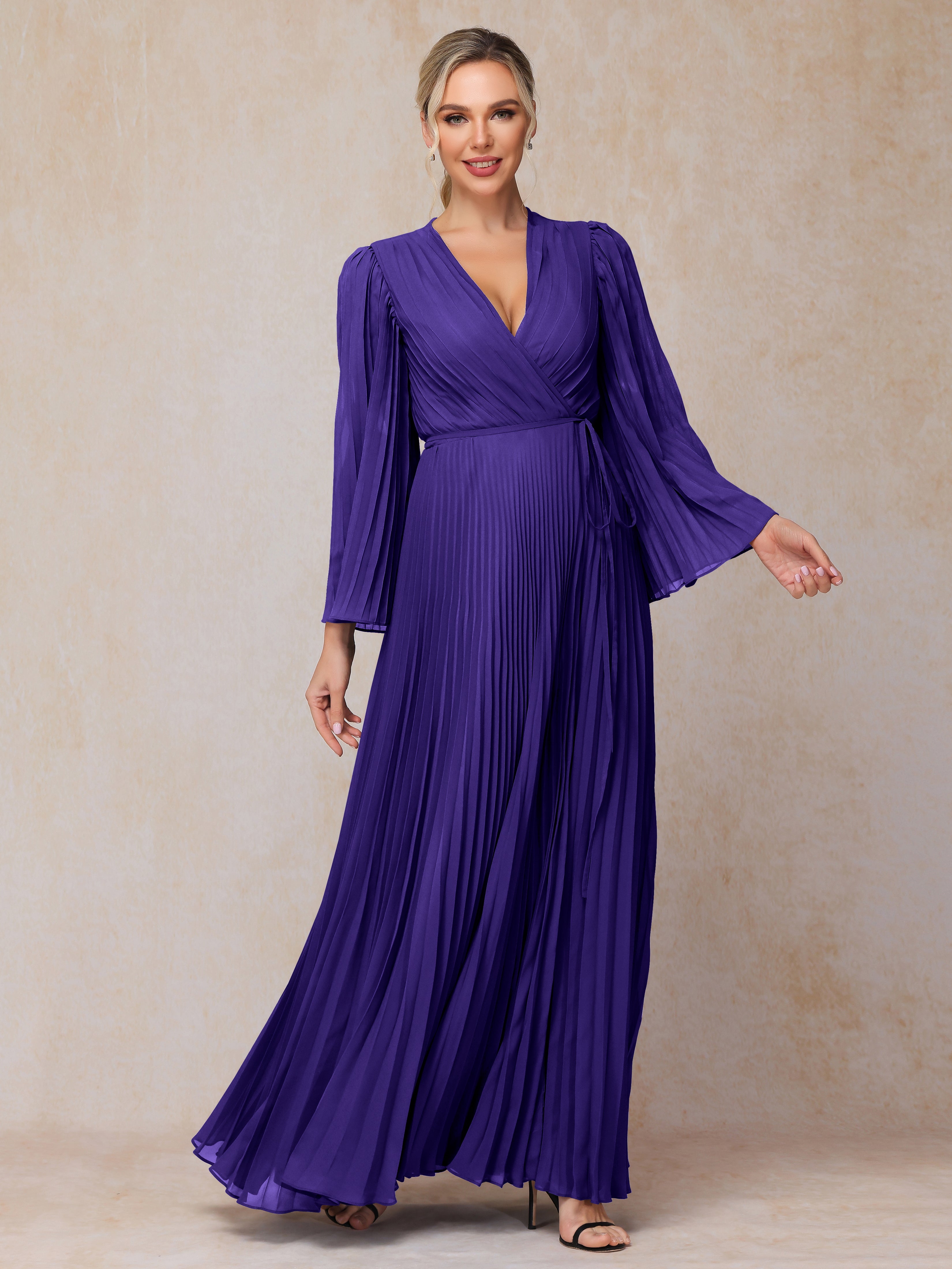 Long Sleeves Floor Length Chiffon Mother Of The Bride Dress