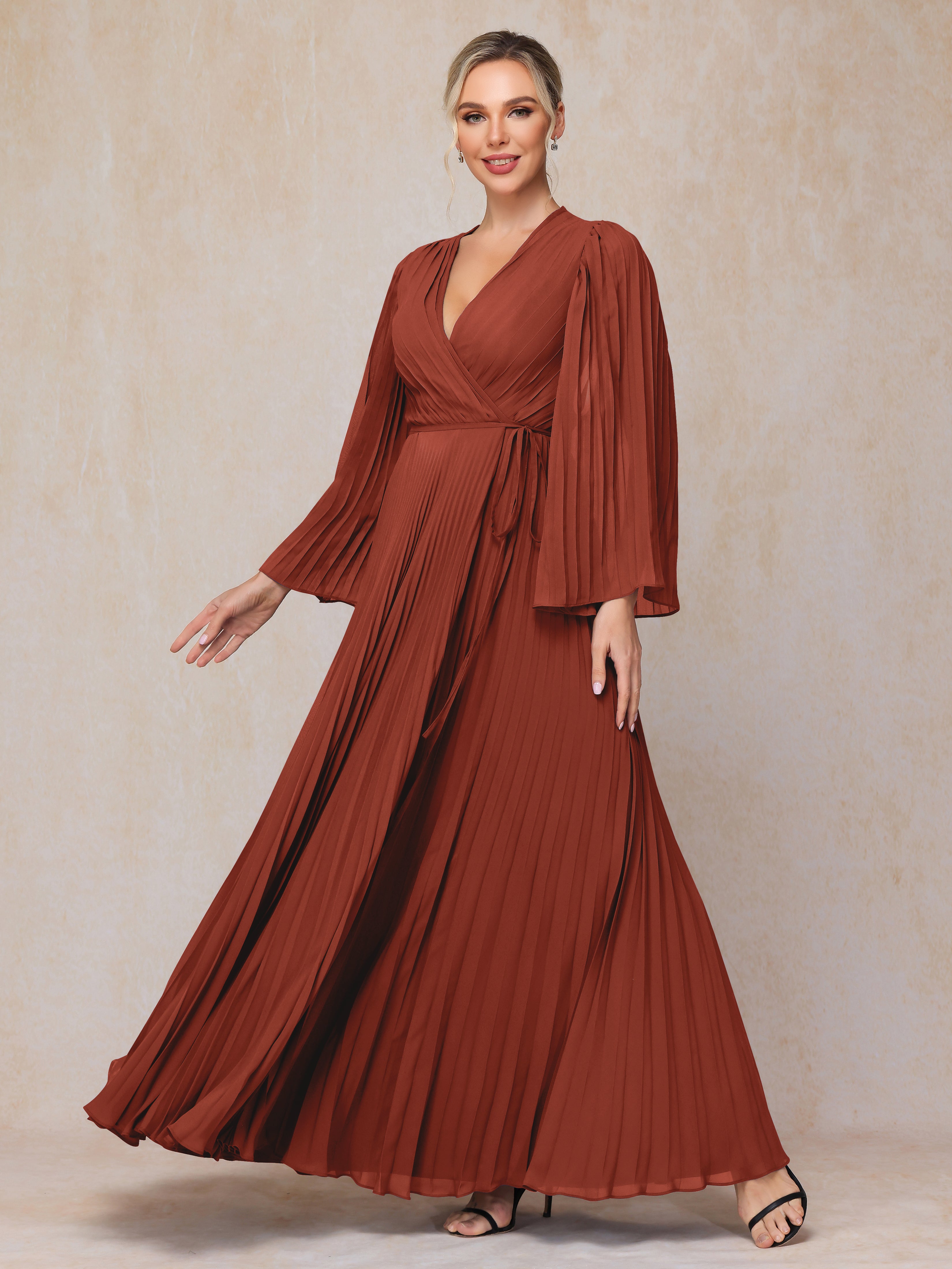 Long Sleeves Floor Length Chiffon Mother Of The Bride Dress