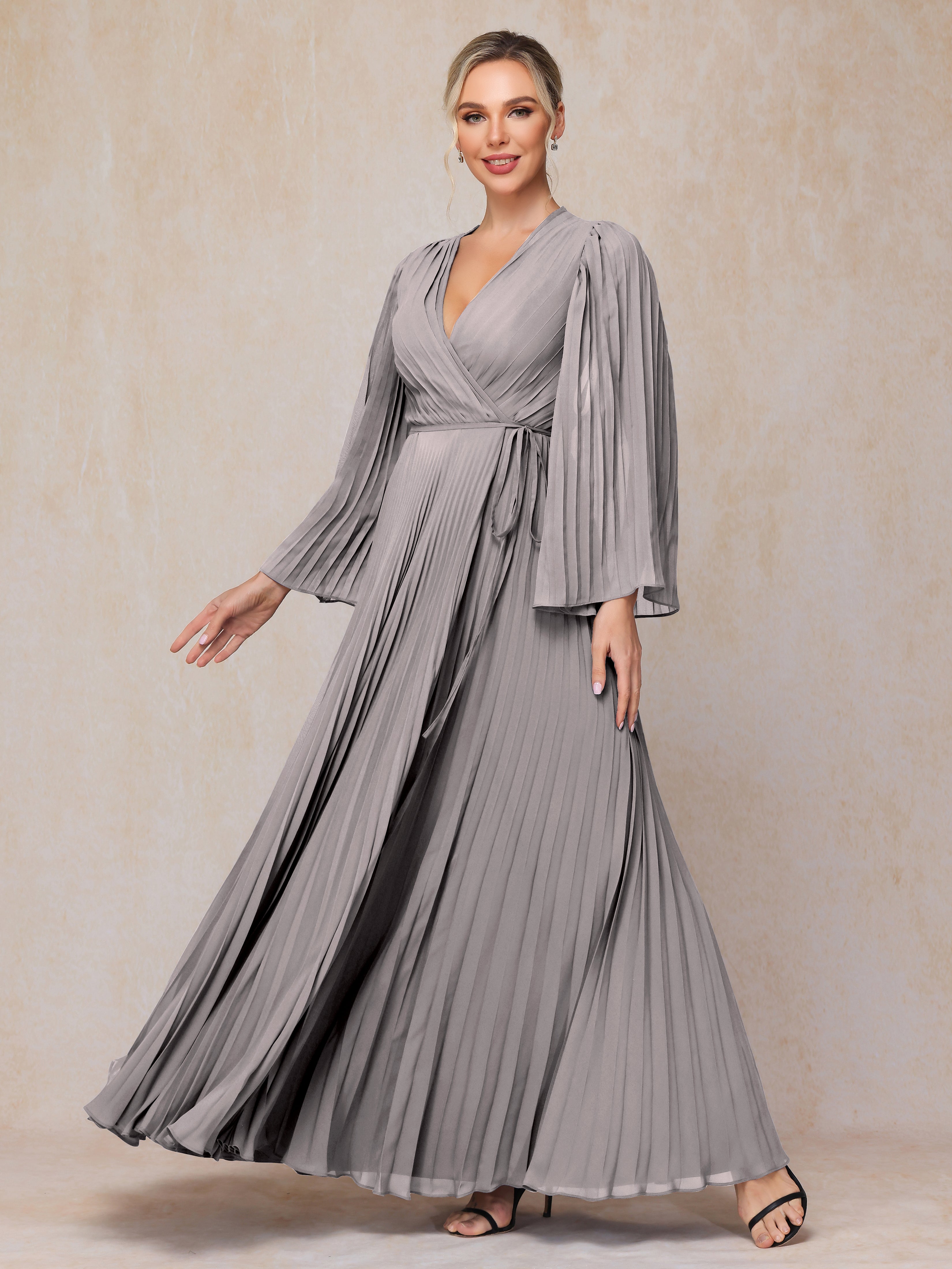 Long Sleeves Floor Length Chiffon Mother Of The Bride Dress