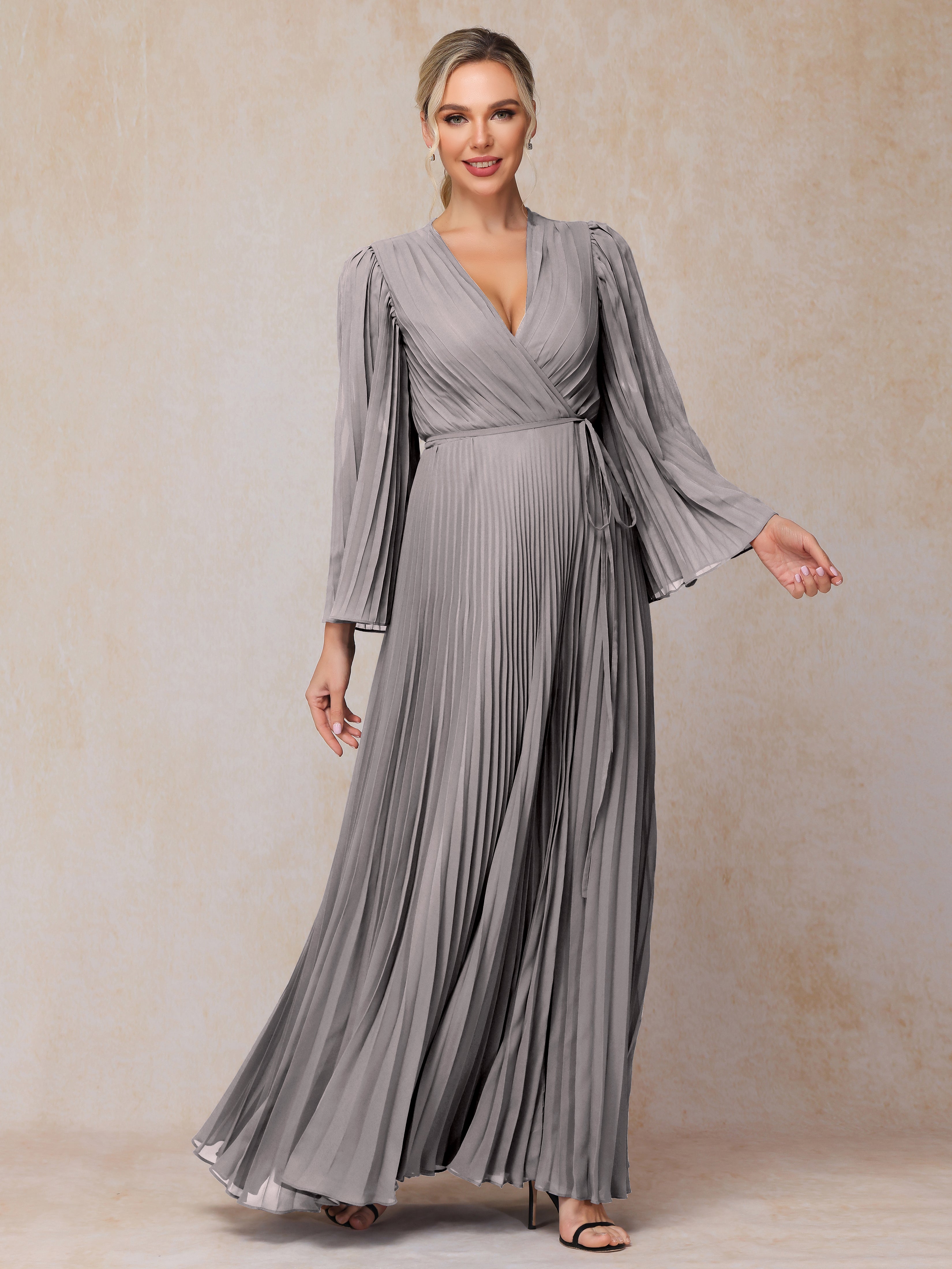 Long Sleeves Floor Length Chiffon Mother Of The Bride Dress