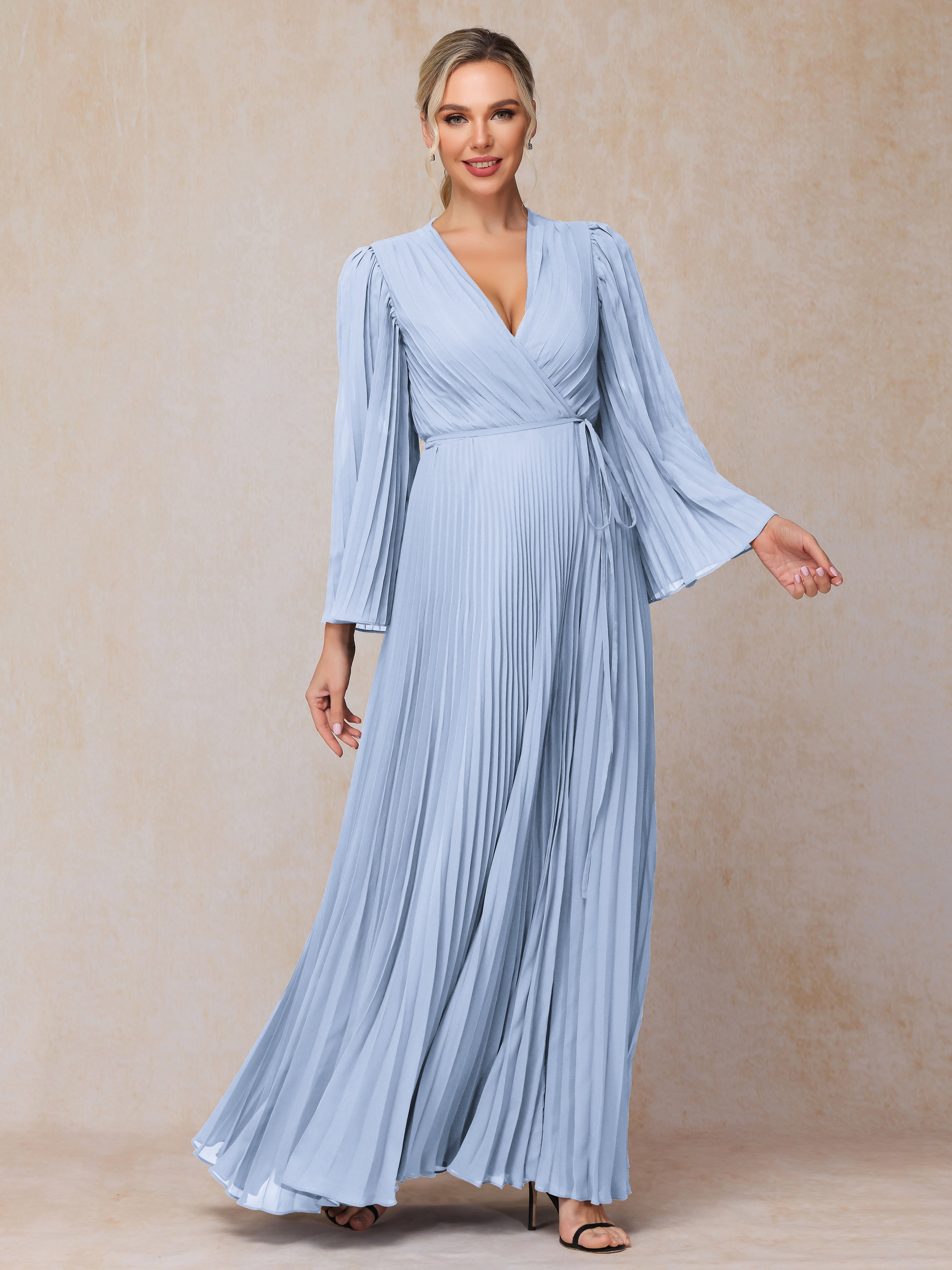 Long Sleeves Floor Length Chiffon Mother Of The Bride Dress