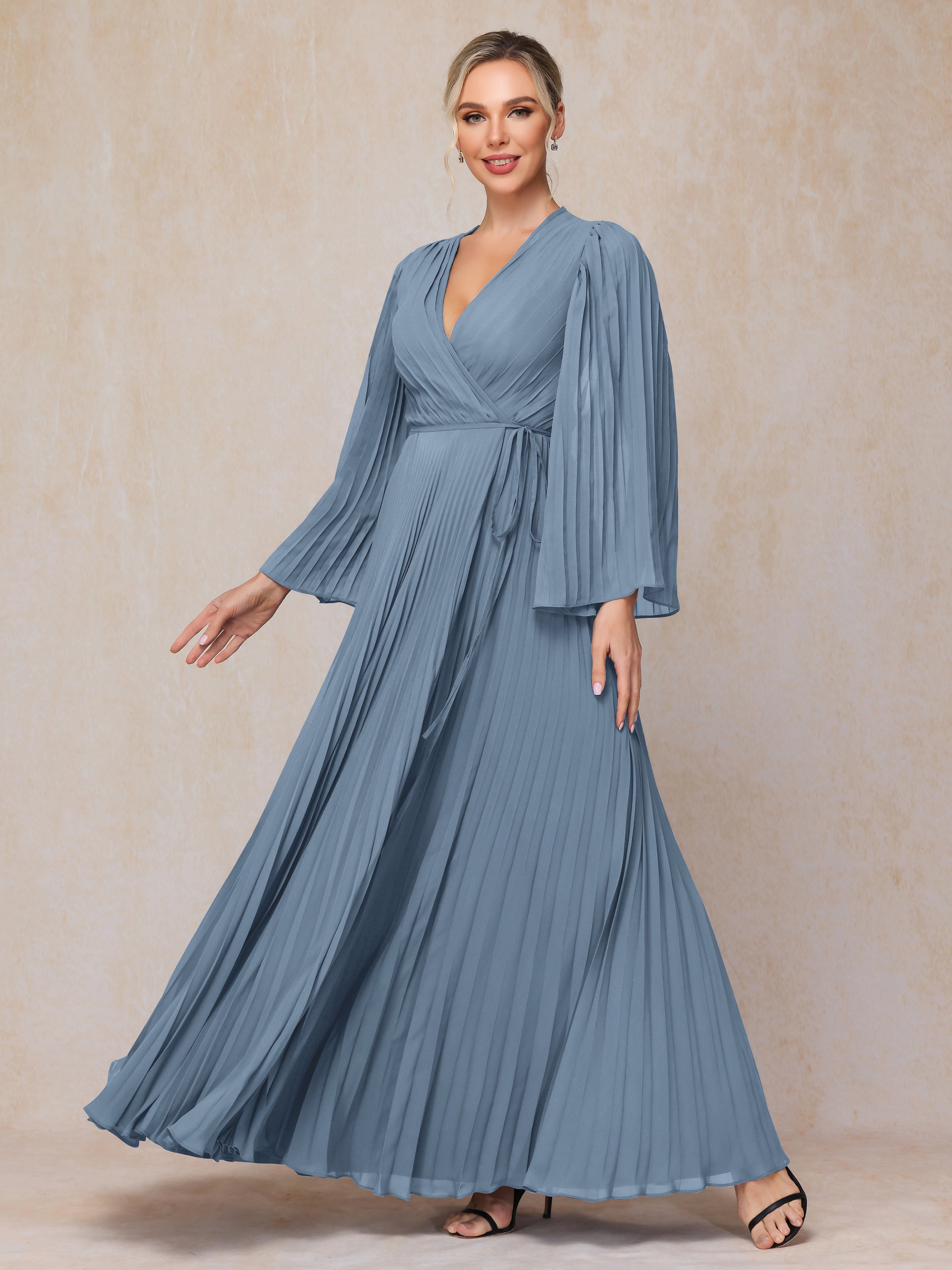 Long Sleeves Floor Length Chiffon Mother Of The Bride Dress