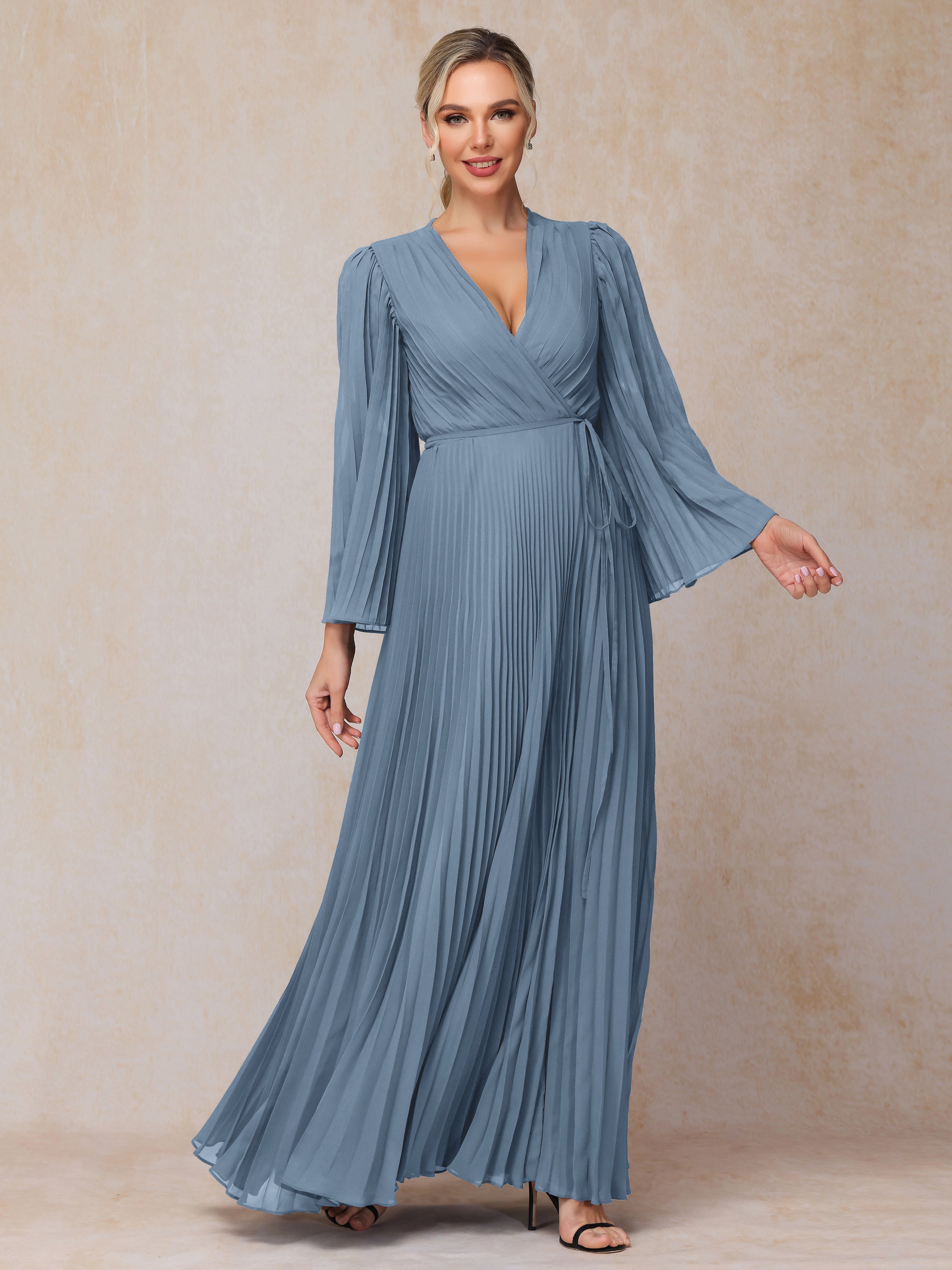 Long Sleeves Floor Length Chiffon Mother Of The Bride Dress