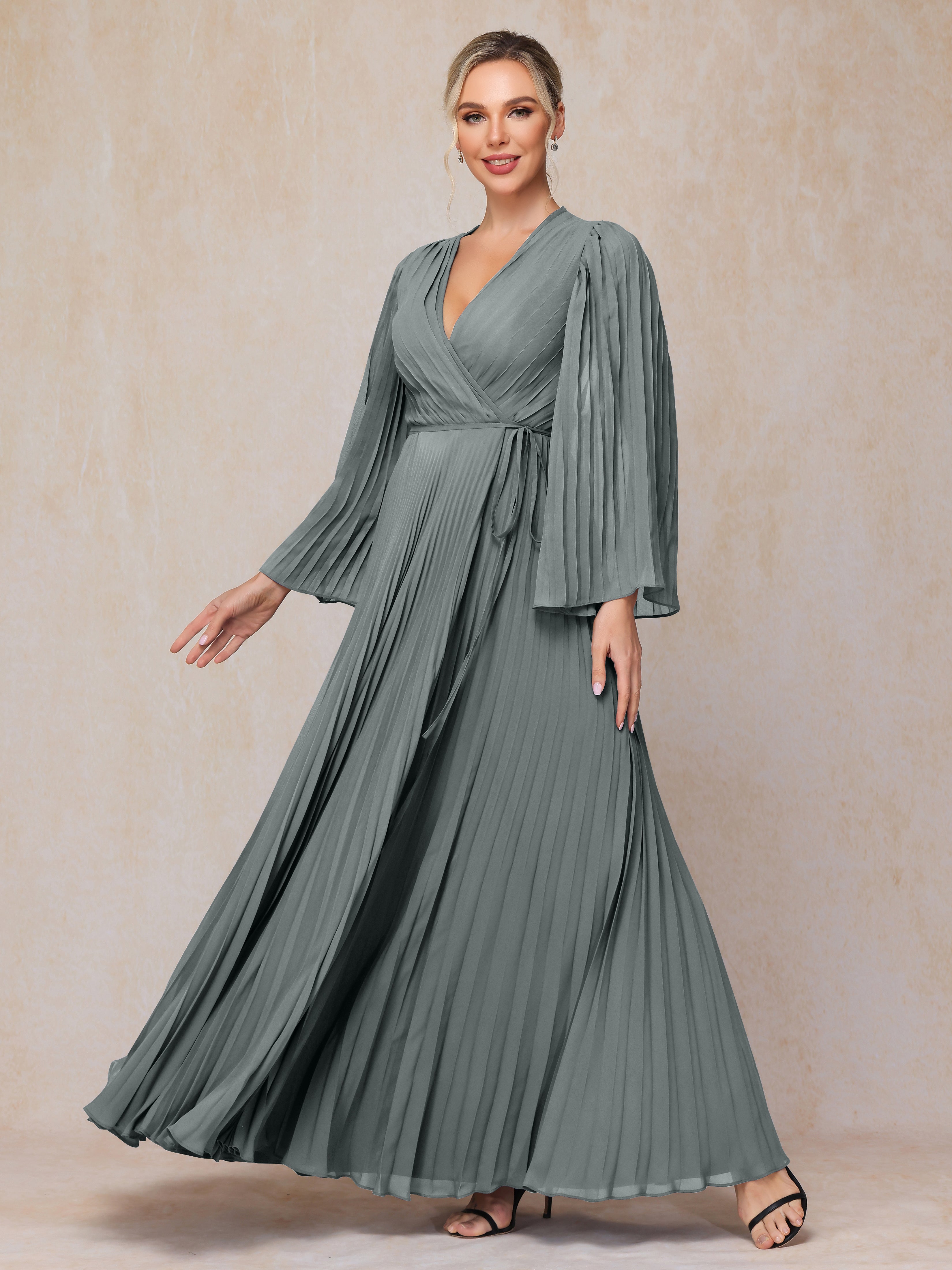 Long Sleeves Floor Length Chiffon Mother Of The Bride Dress