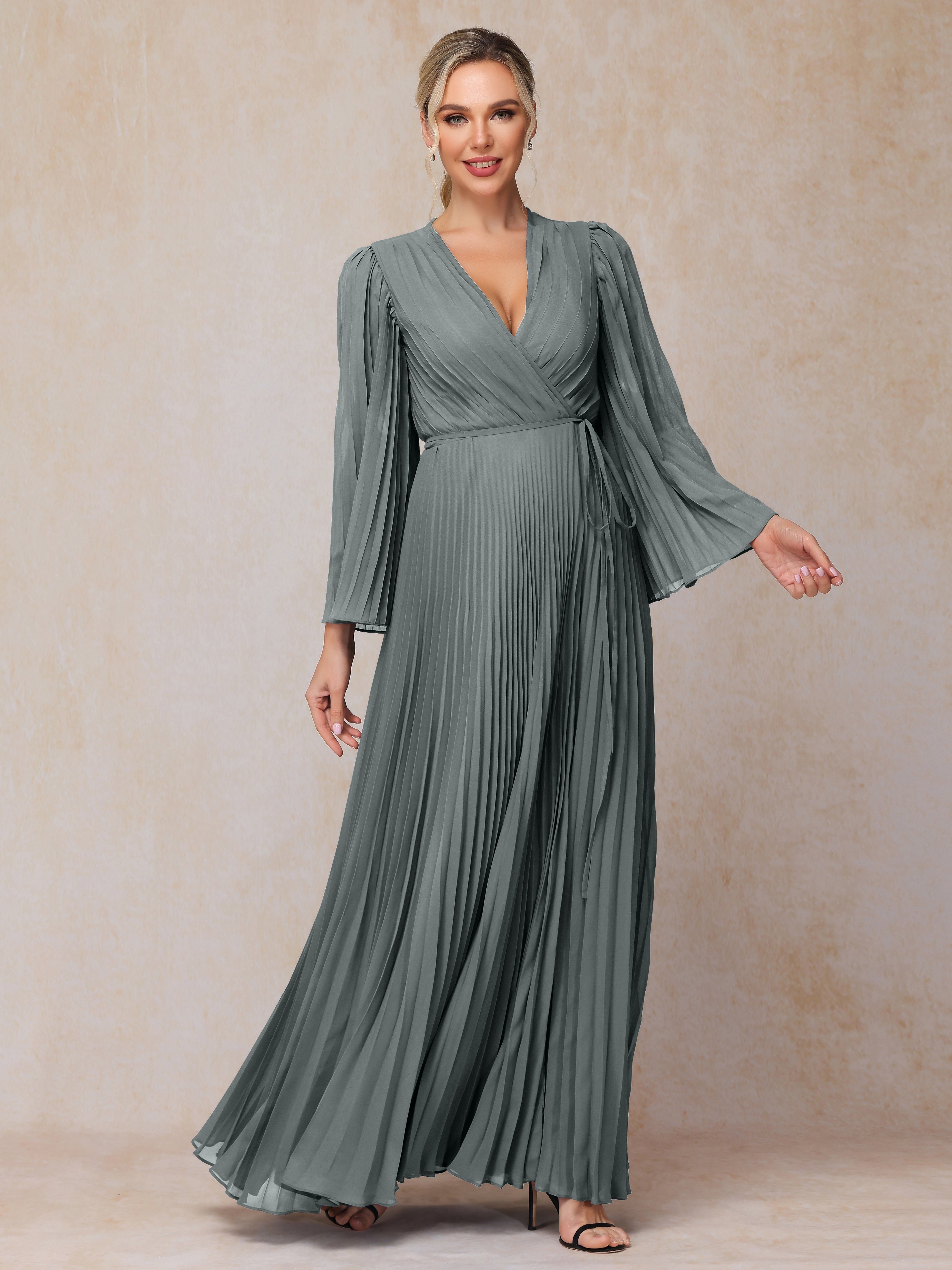 Long Sleeves Floor Length Chiffon Mother Of The Bride Dress