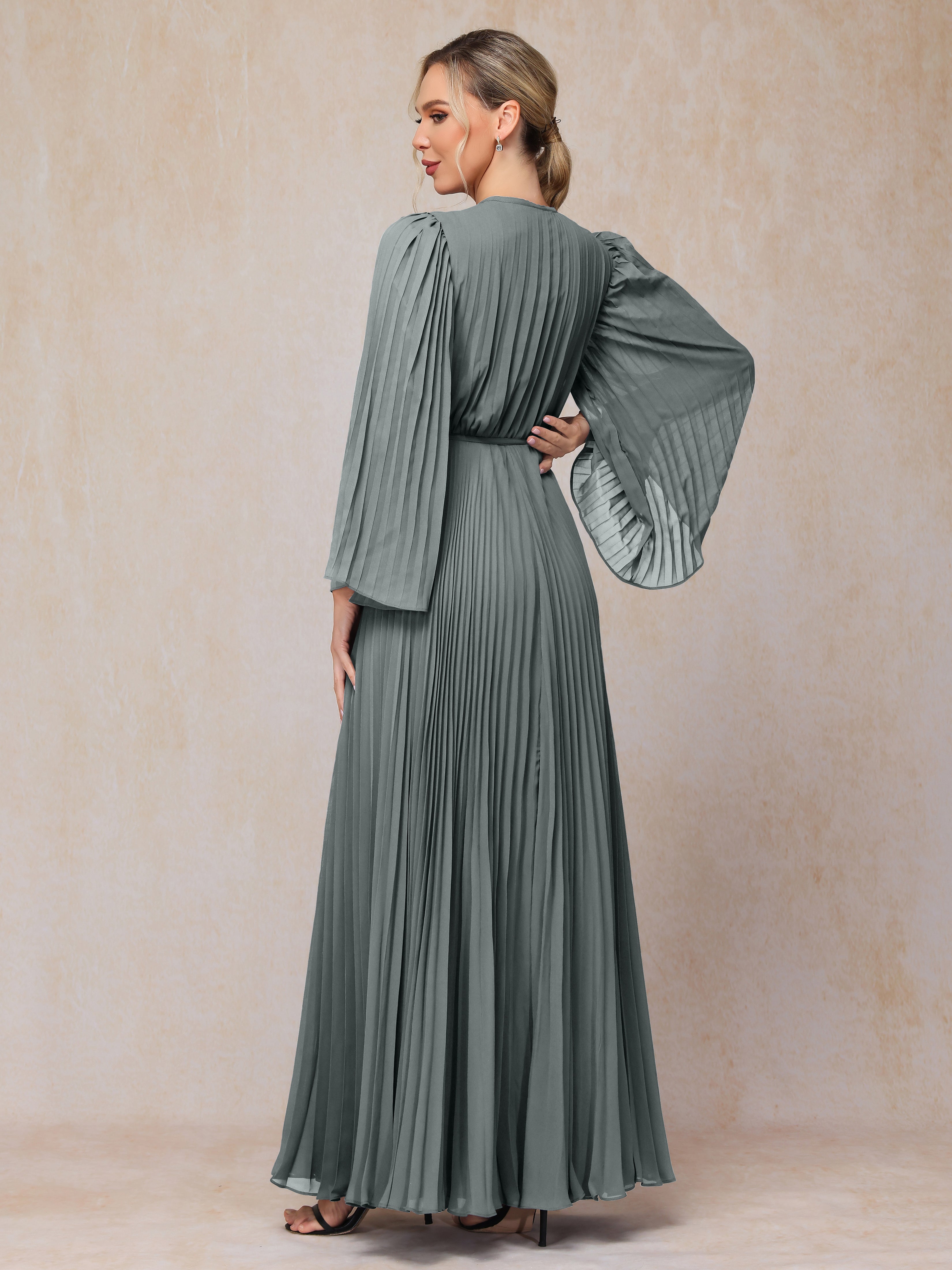 Long Sleeves Floor Length Chiffon Mother Of The Bride Dress