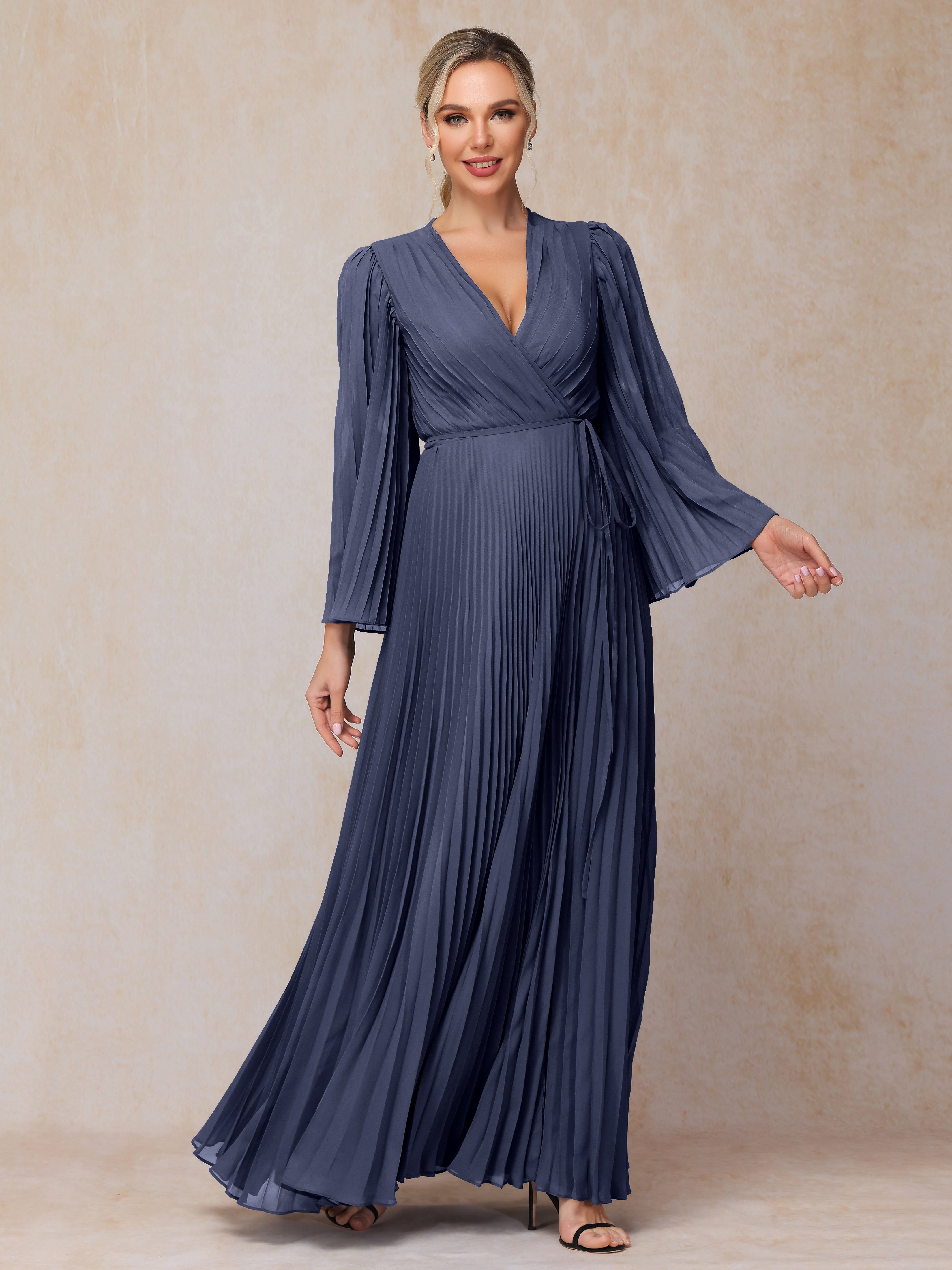 Long Sleeves Floor Length Chiffon Mother Of The Bride Dress