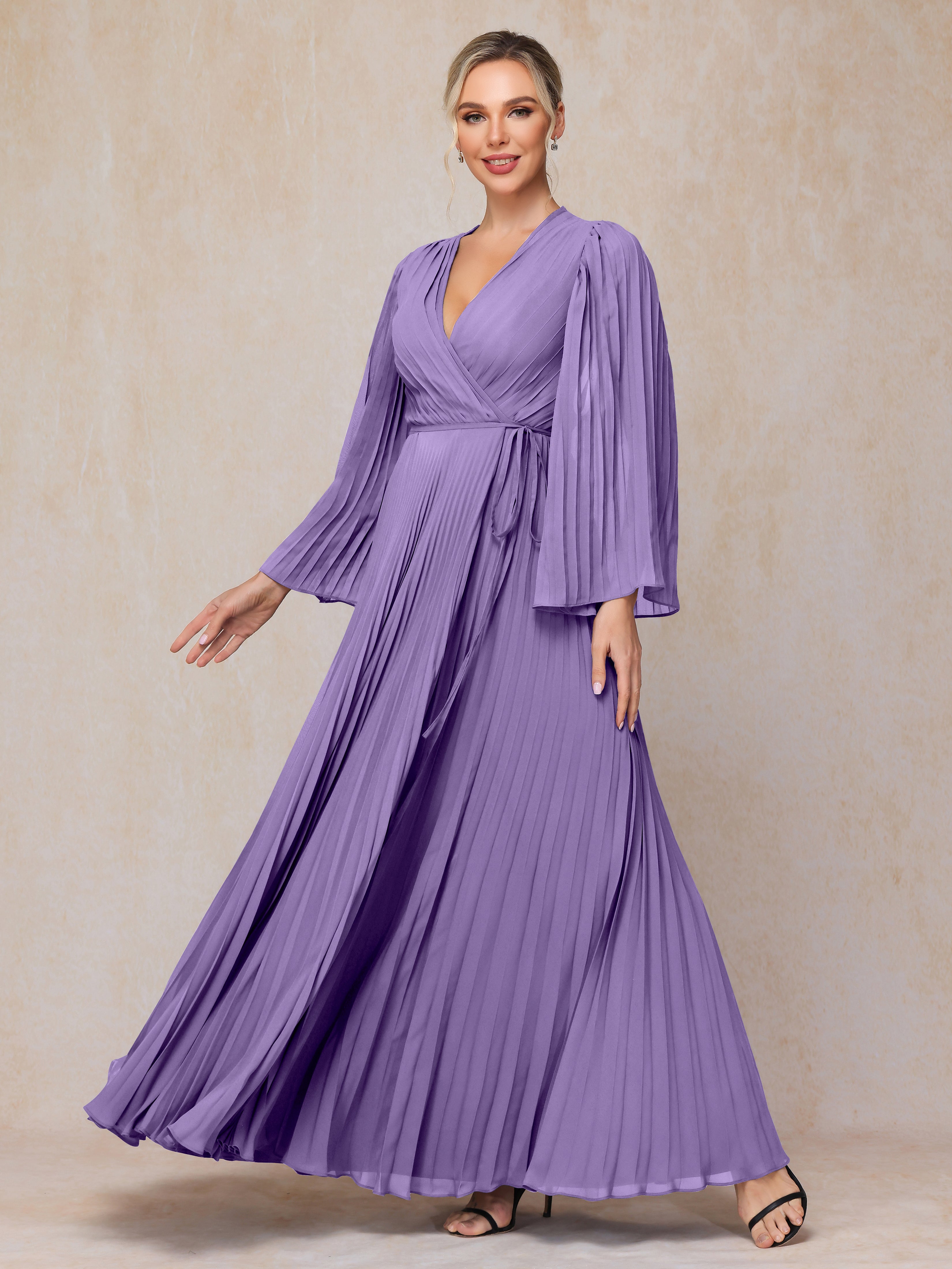 Long Sleeves Floor Length Chiffon Mother Of The Bride Dress