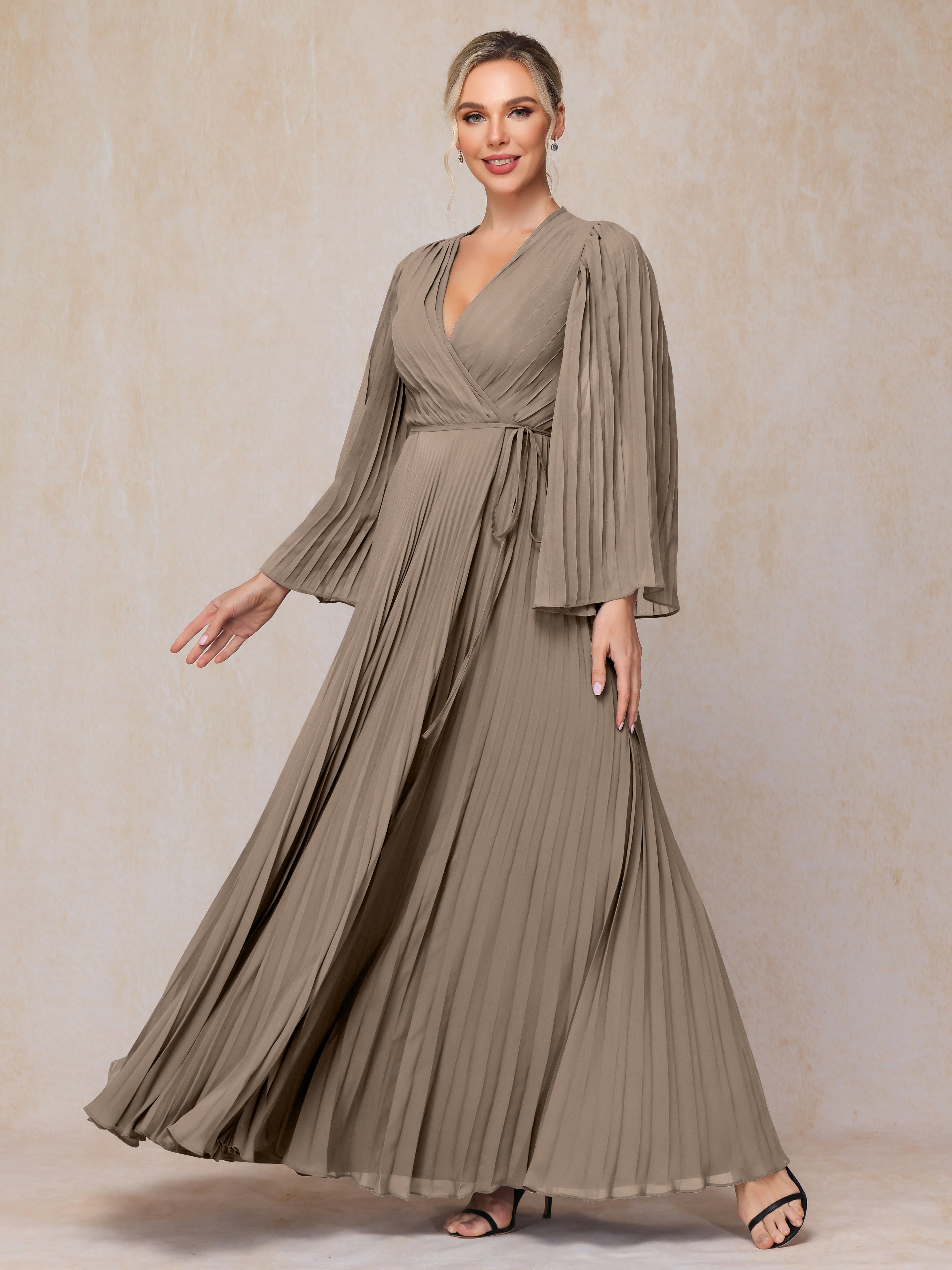 Long Sleeves Floor Length Chiffon Mother Of The Bride Dress