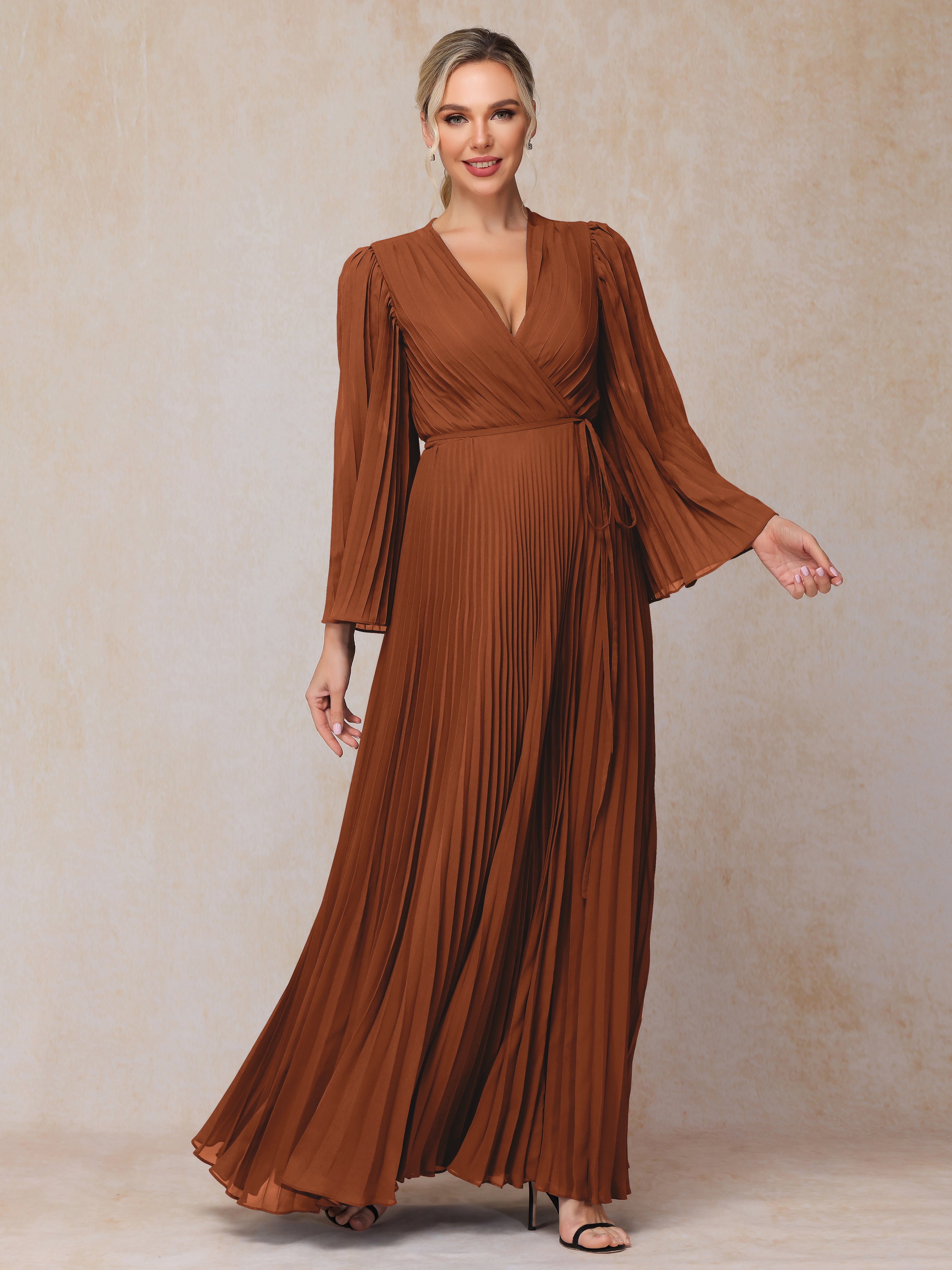 Long Sleeves Floor Length Chiffon Mother Of The Bride Dress