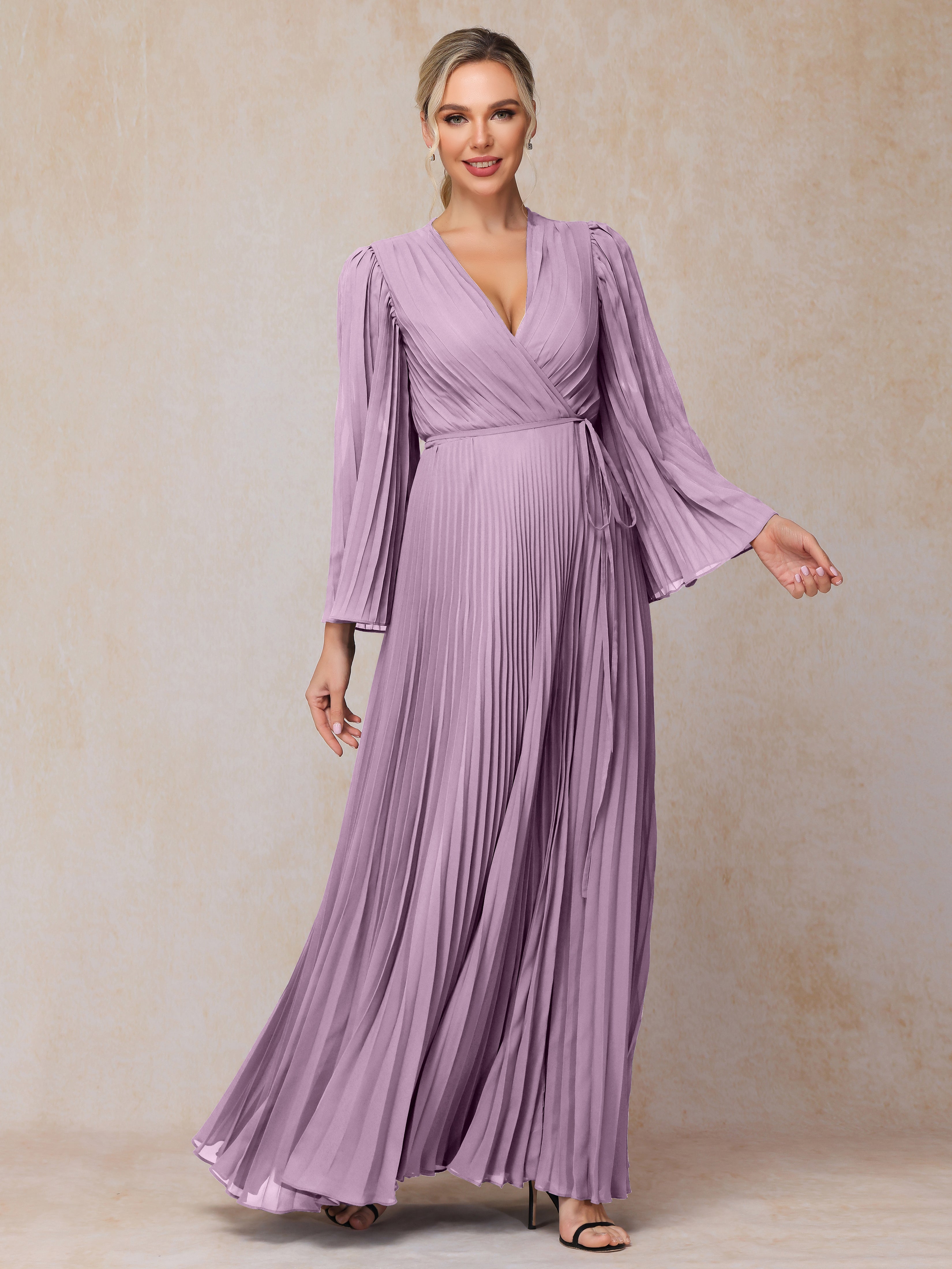 Long Sleeves Floor Length Chiffon Mother Of The Bride Dress