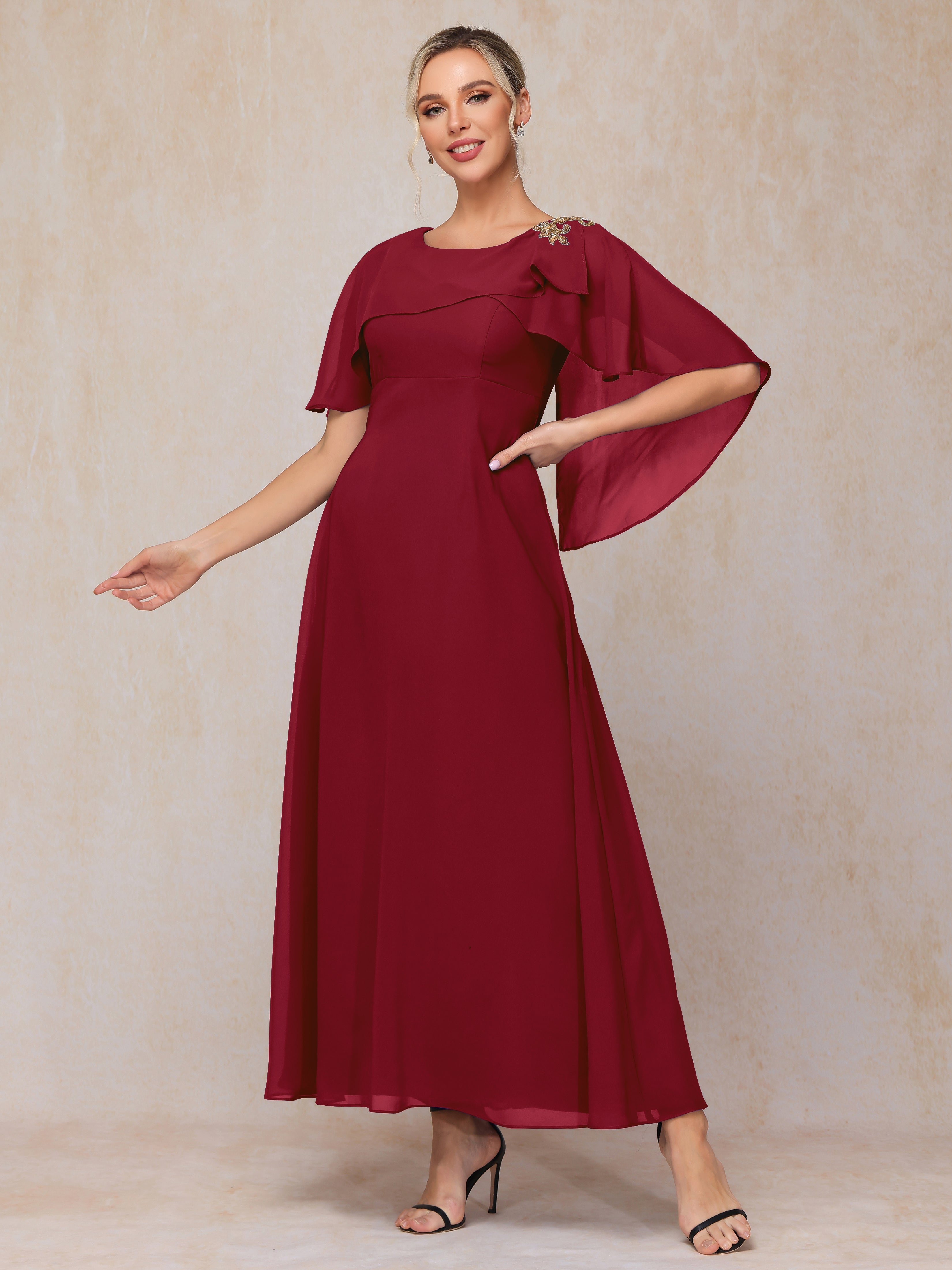 Short Sleeves Ankle Length Chiffon Mother Of The  Groom Dress